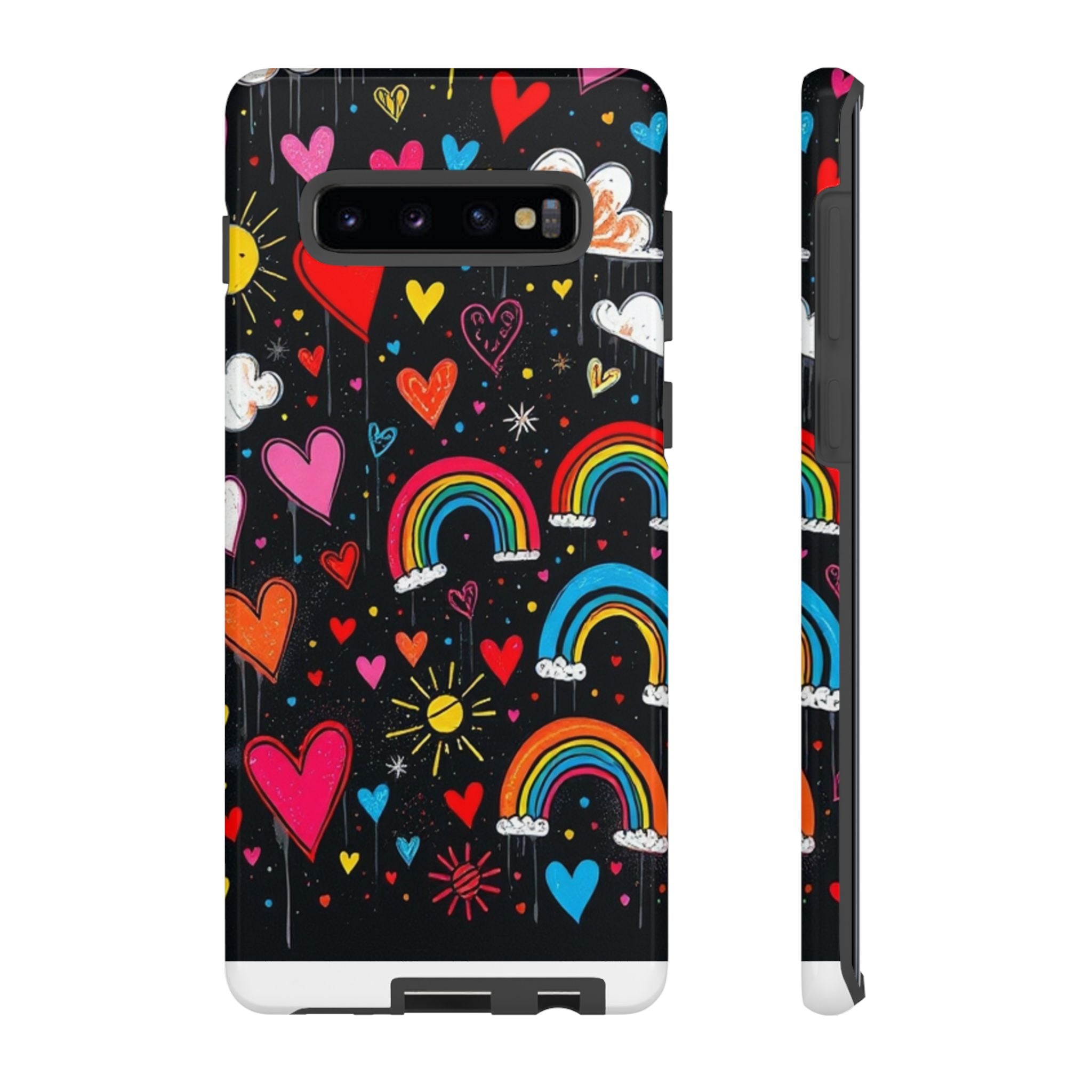 Android OR iPhone Compatible Cases - Doodle Hearts and Rainbows Design