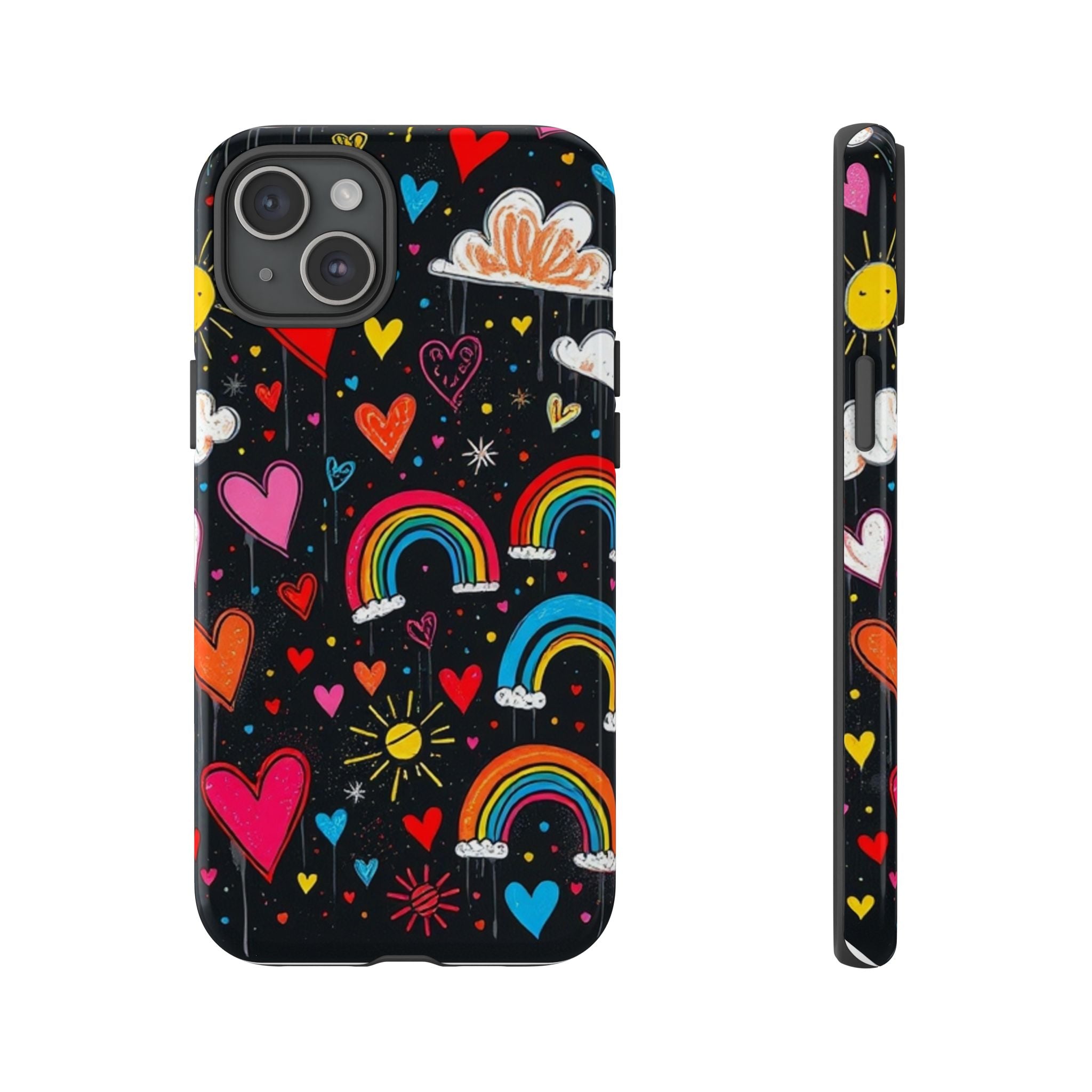 Android OR iPhone Compatible Cases - Doodle Hearts and Rainbows Design