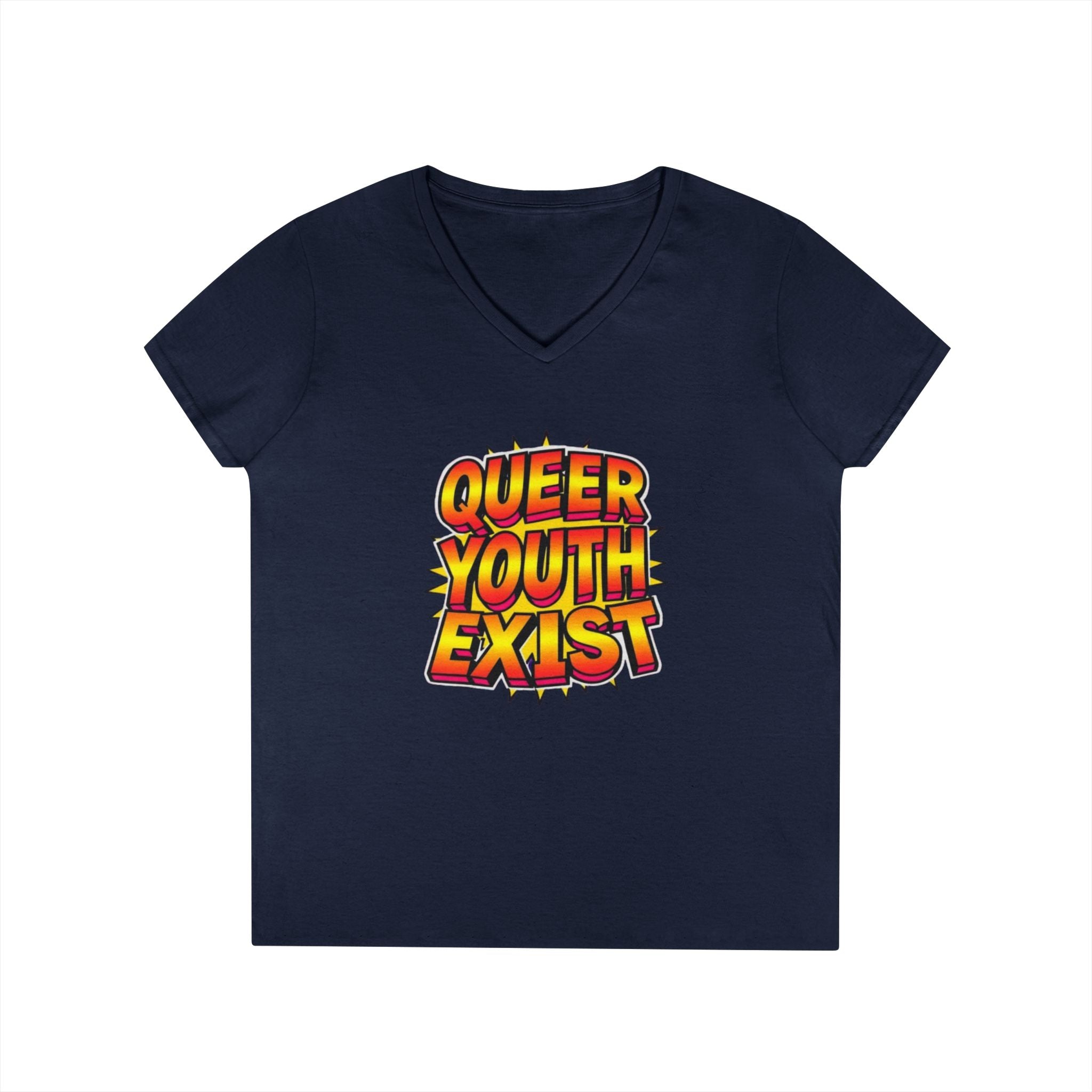 Queer Youth Exist V-Neck T-Shirt - Empowering Pride Apparel