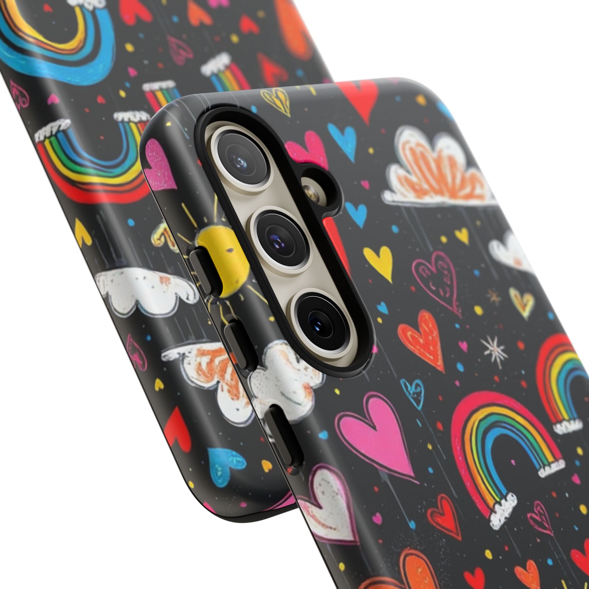 Android OR iPhone Compatible Cases - Doodle Hearts and Rainbows Design