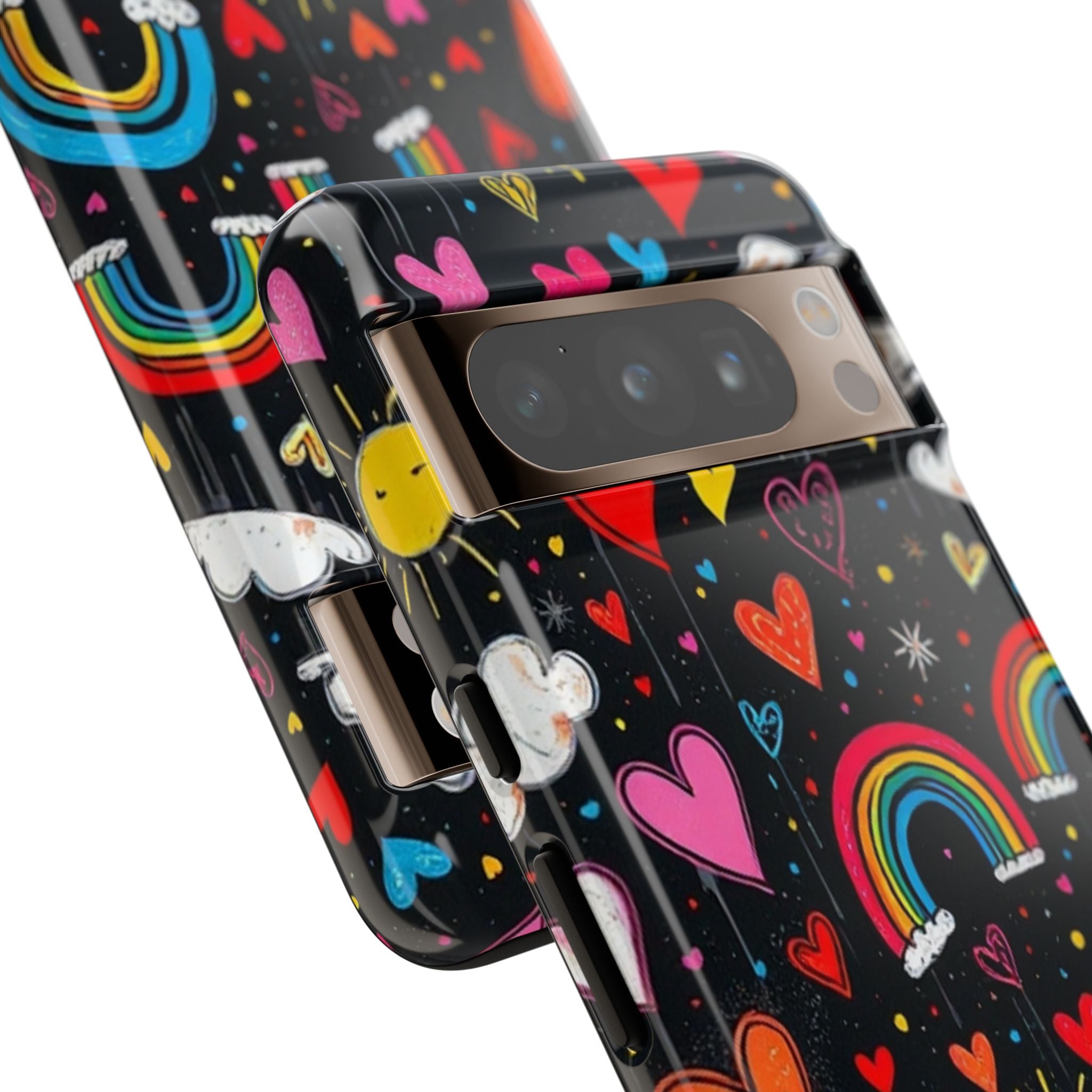 Android OR iPhone Compatible Cases - Doodle Hearts and Rainbows Design