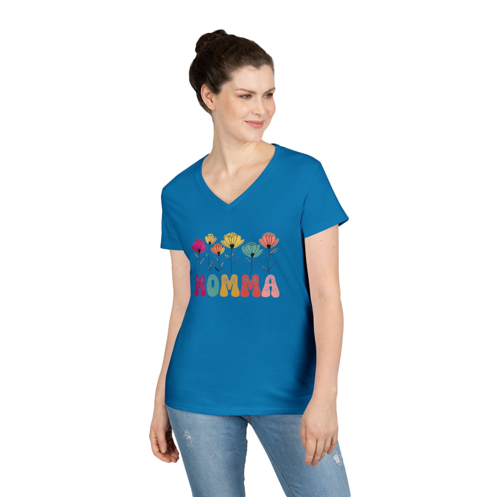 Floral Momma V - Neck T-Shirt - Stylish Gift for Moms - EqualiTees.Me