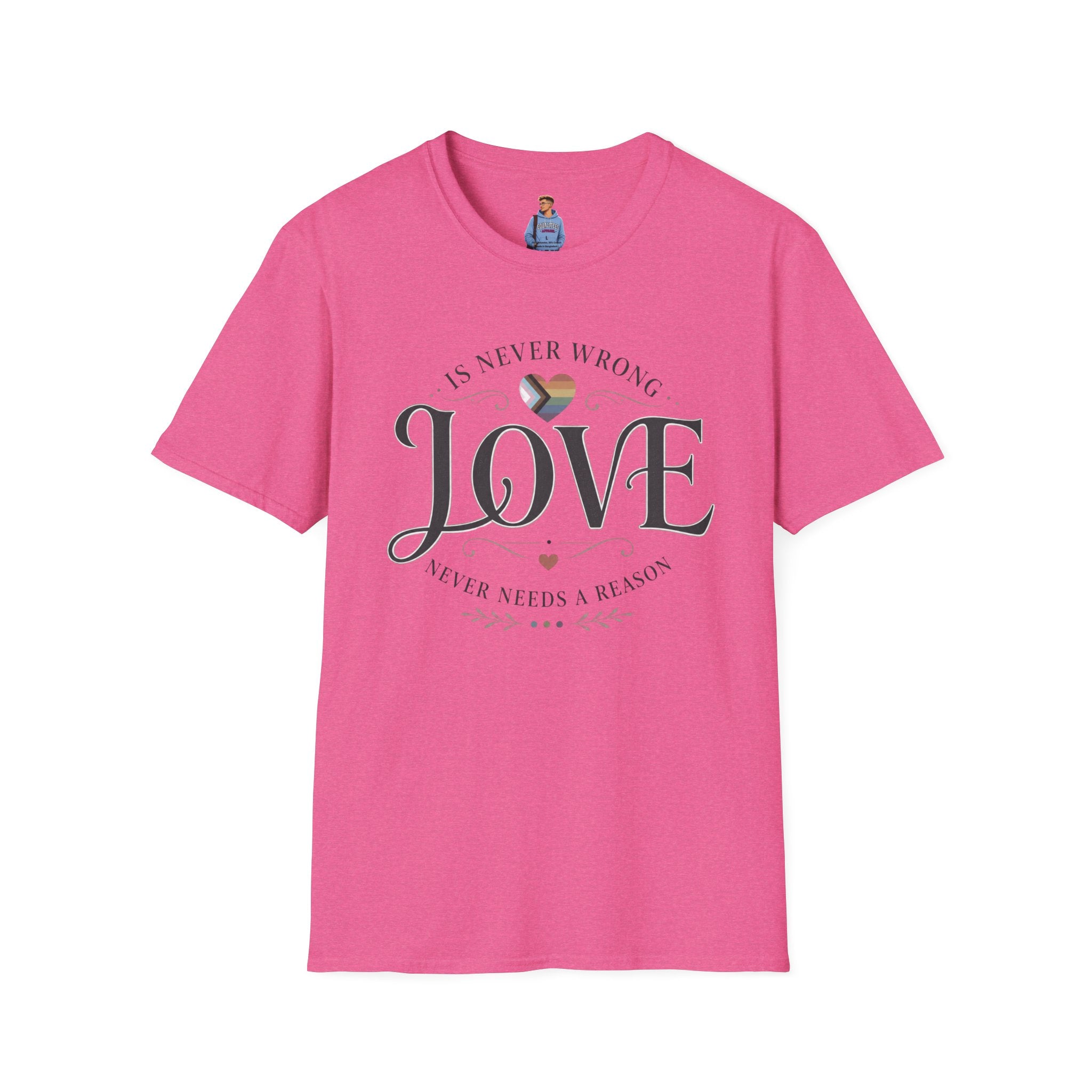 Love Is Never Wrong T-Shirt — LGBTQ+ Pride Heart Tee