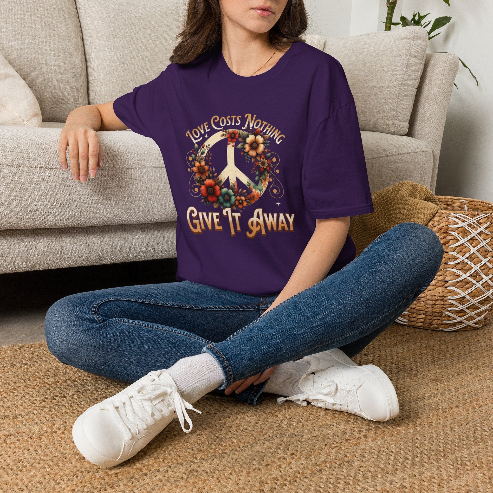 Unisex Softstyle T-Shirt - Love Costs Nothing, Give It Away Floral Peace Design