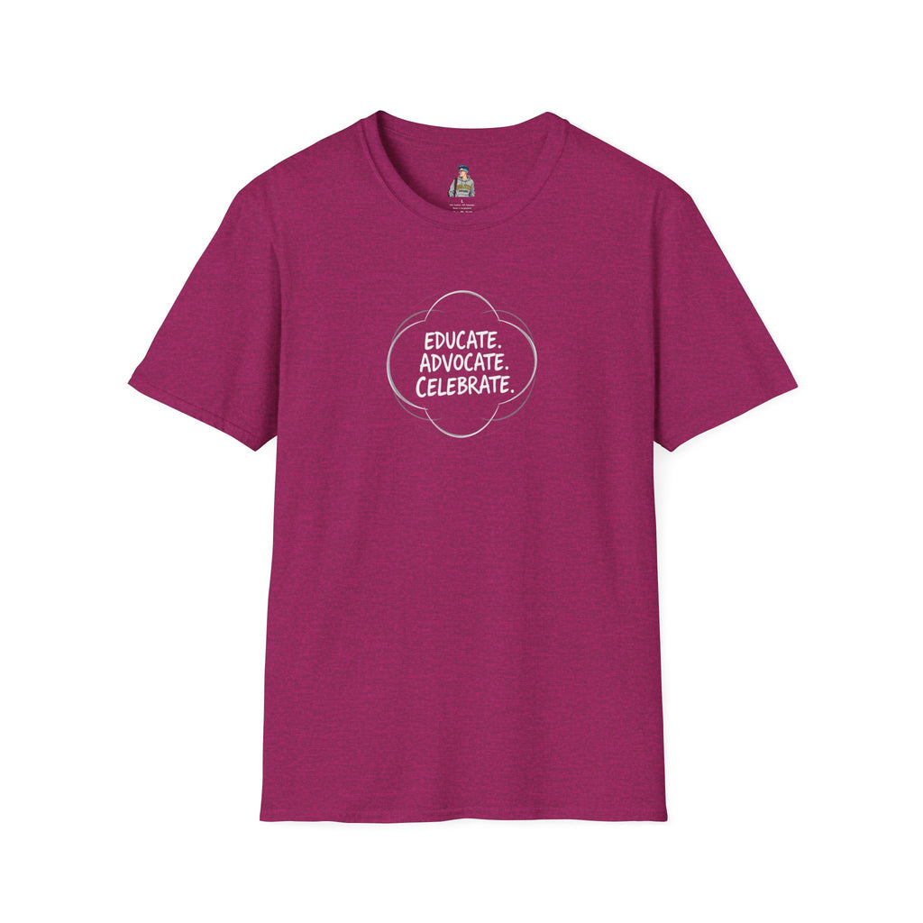 Educate. Advocate. Celebrate. Minimalist Pride T-Shirt