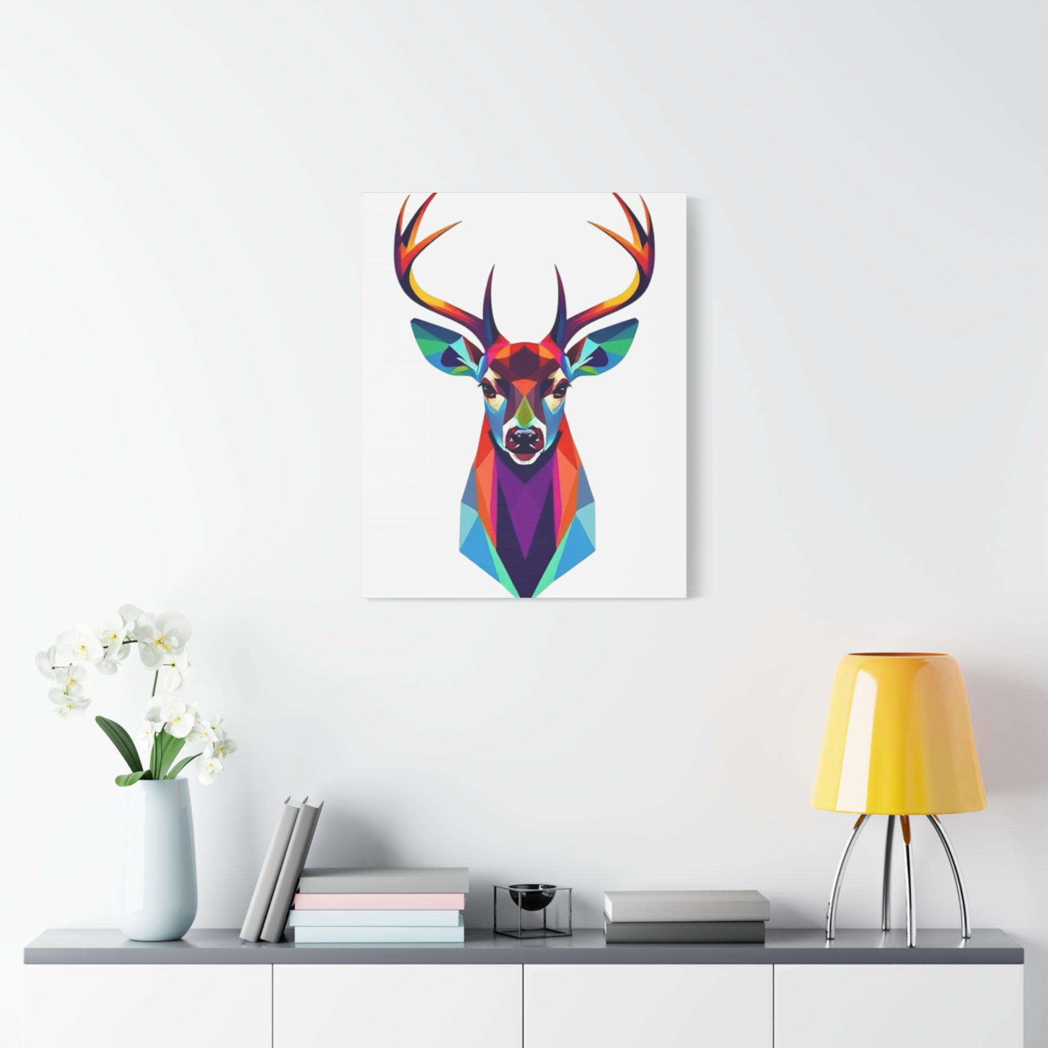 Vibrant Stag Canvas Wall Art - Colorful Geometric Deer Decor