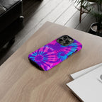 Tie-Dye Floral Phone Case for iPhone — Pink & Blue Retro Protective Tough Case