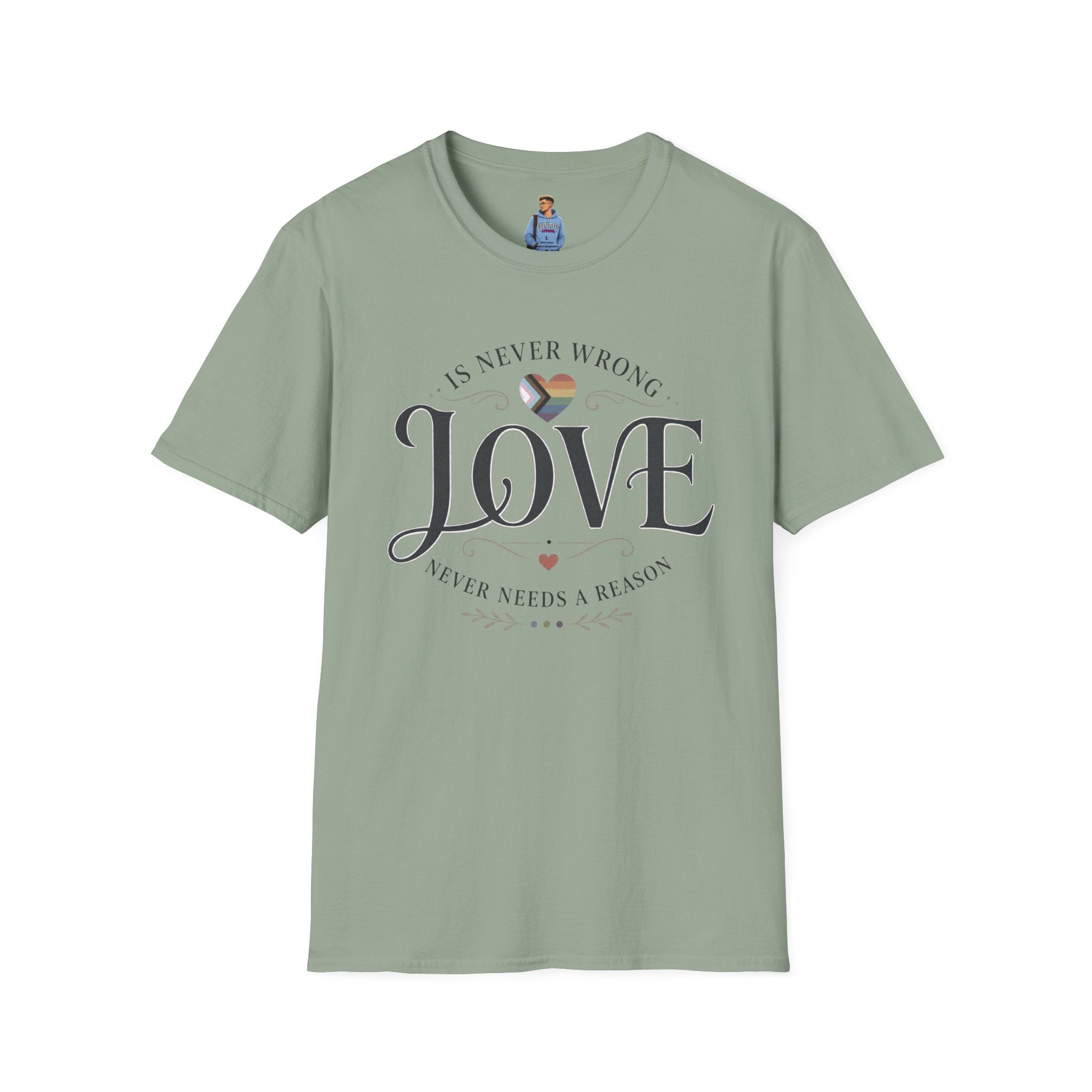 Love Is Never Wrong T-Shirt — LGBTQ+ Pride Heart Tee