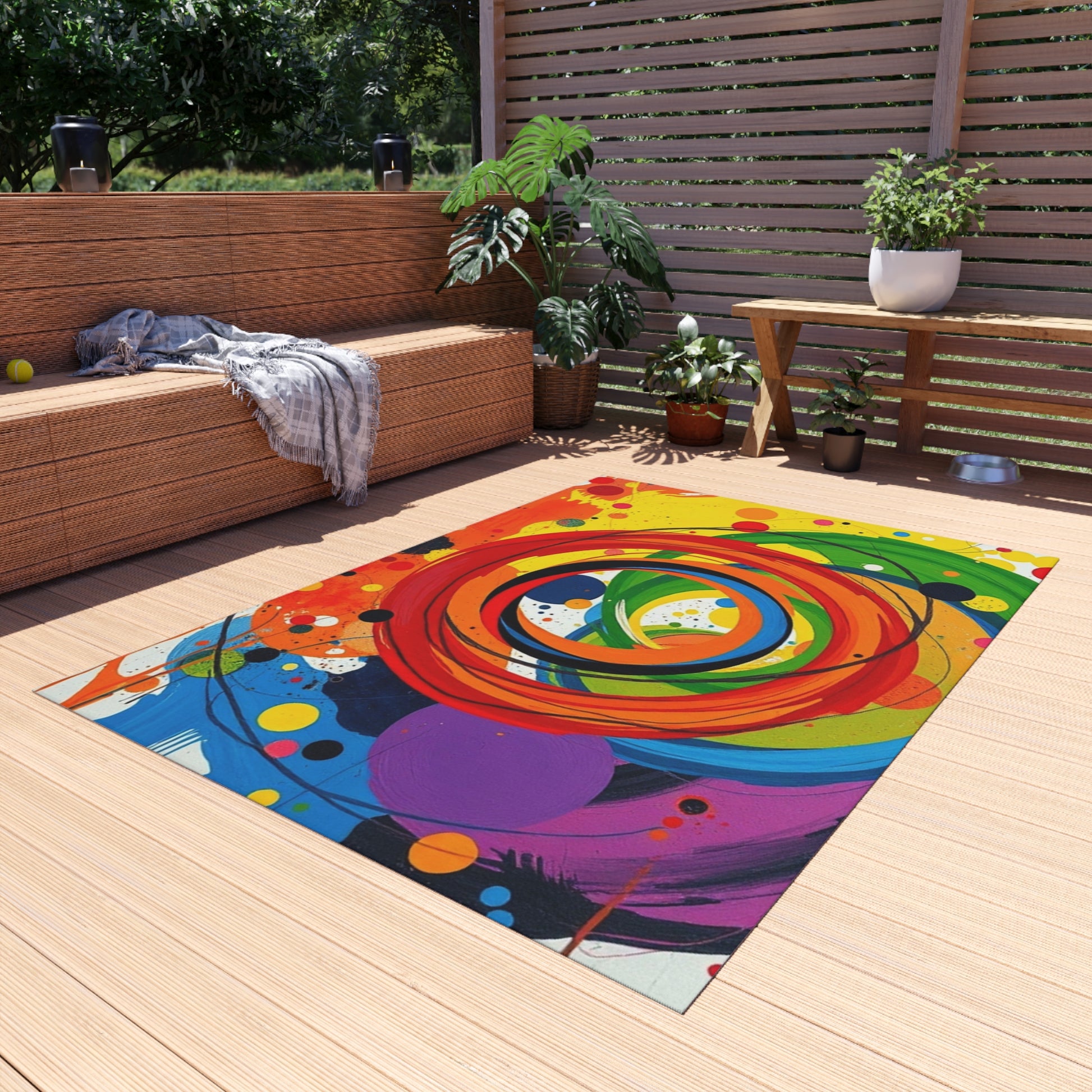 Abstract Circles and Swirls Outdoor Rug