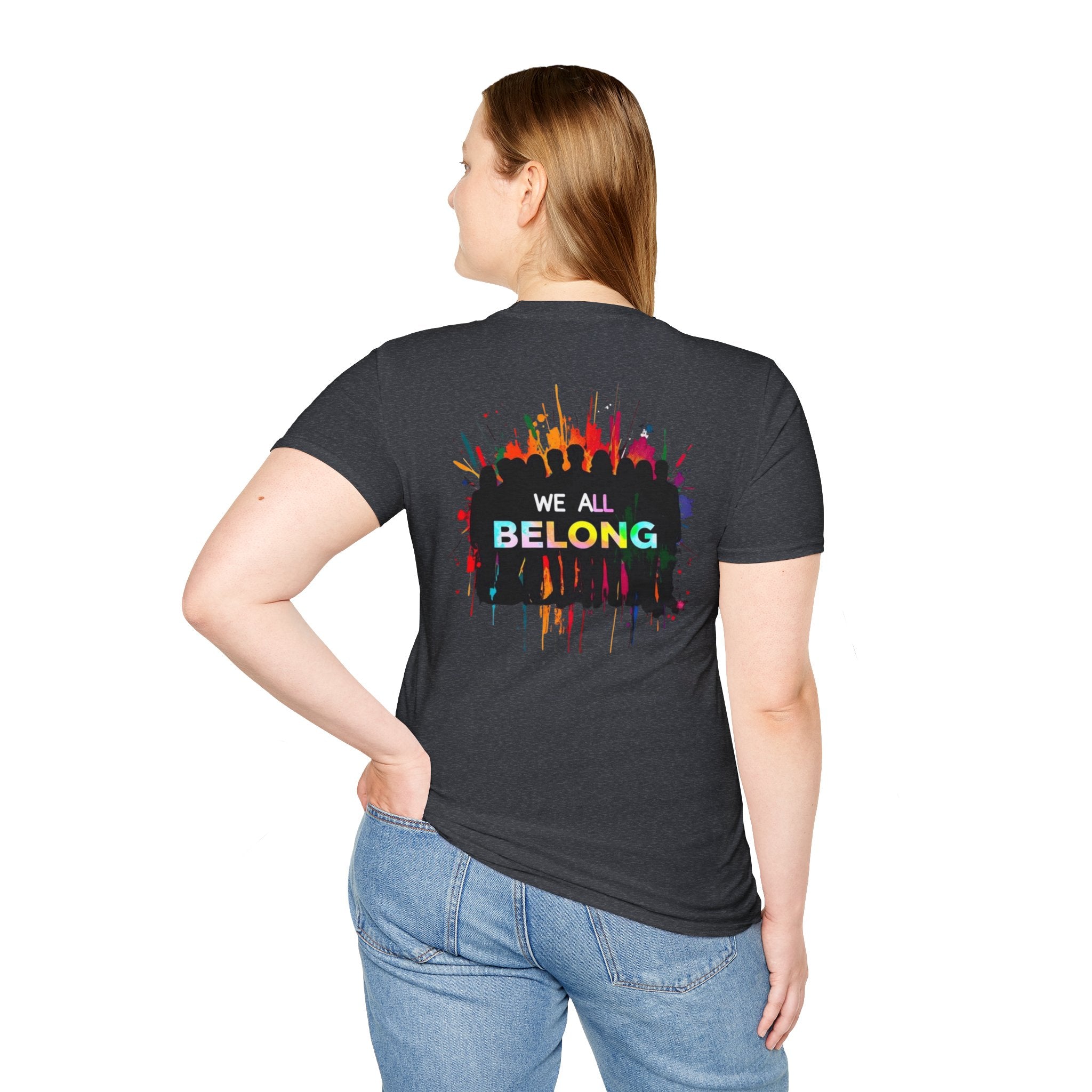 Unisex Softstyle T-Shirt: "Conversion Therapy is Torture" & "We All Belong" - LGBTQ+ Empowerment Tee