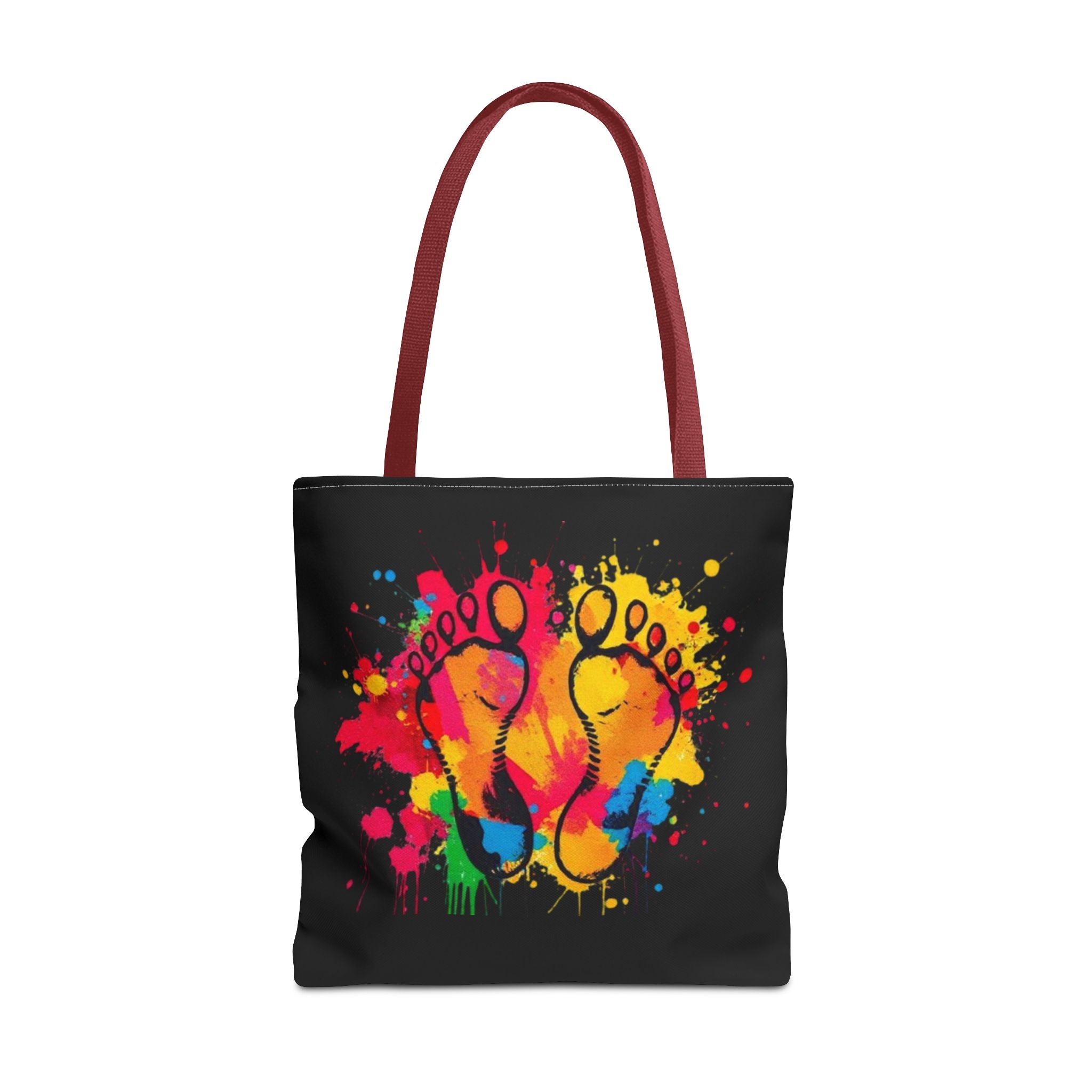 Rainbow Paint Splatter Footprints Tote Bag