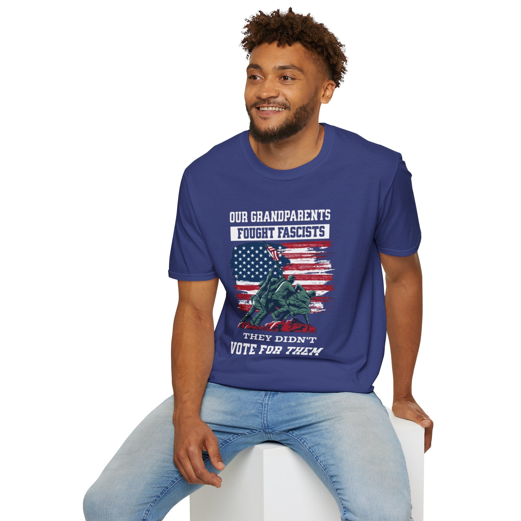 Unisex Softstyle T-Shirt: 'Our Grandparents Fought Fascists' Patriotic Tee