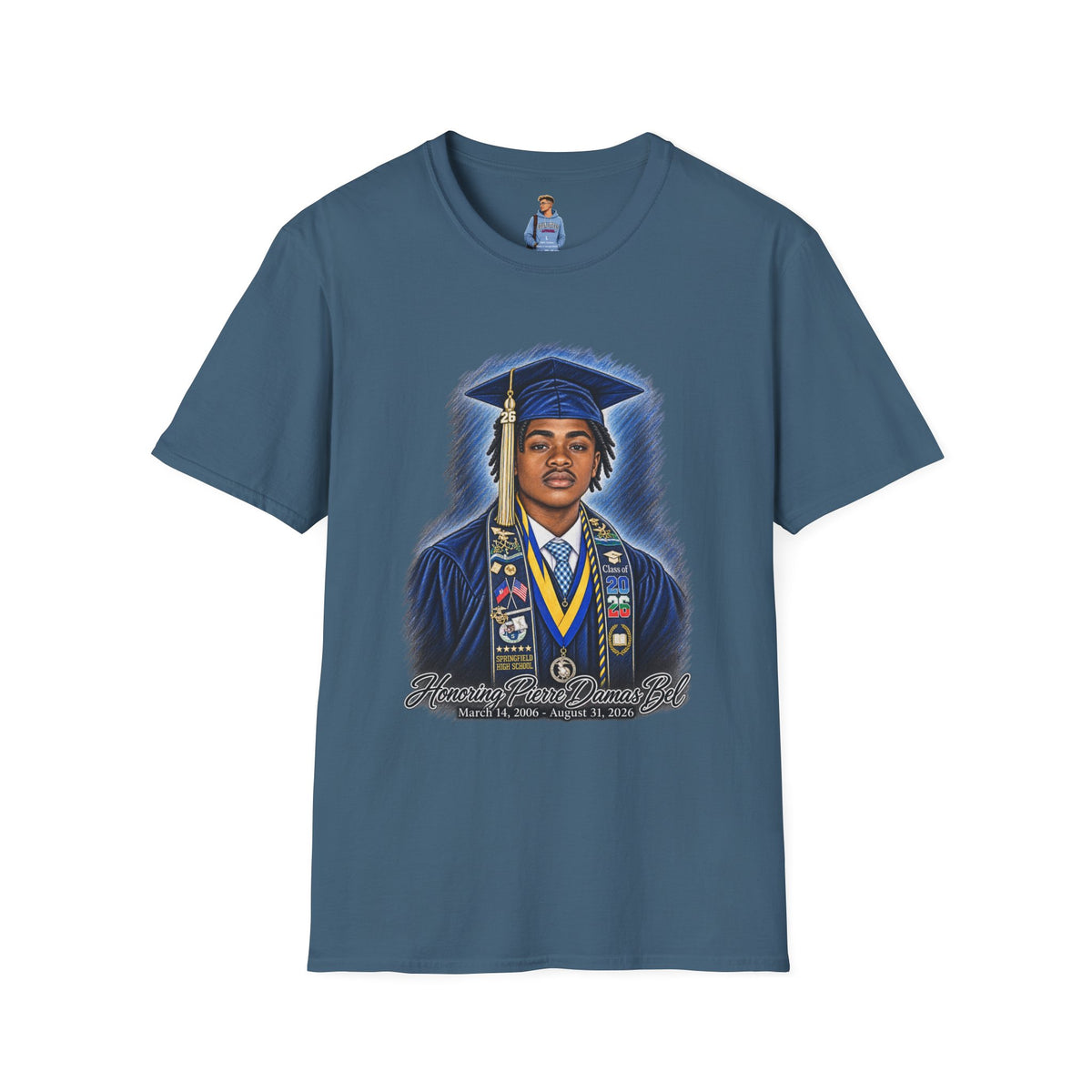 Graduation Portrait Front - In Memory of Pierre Damas Bel T-Shirt