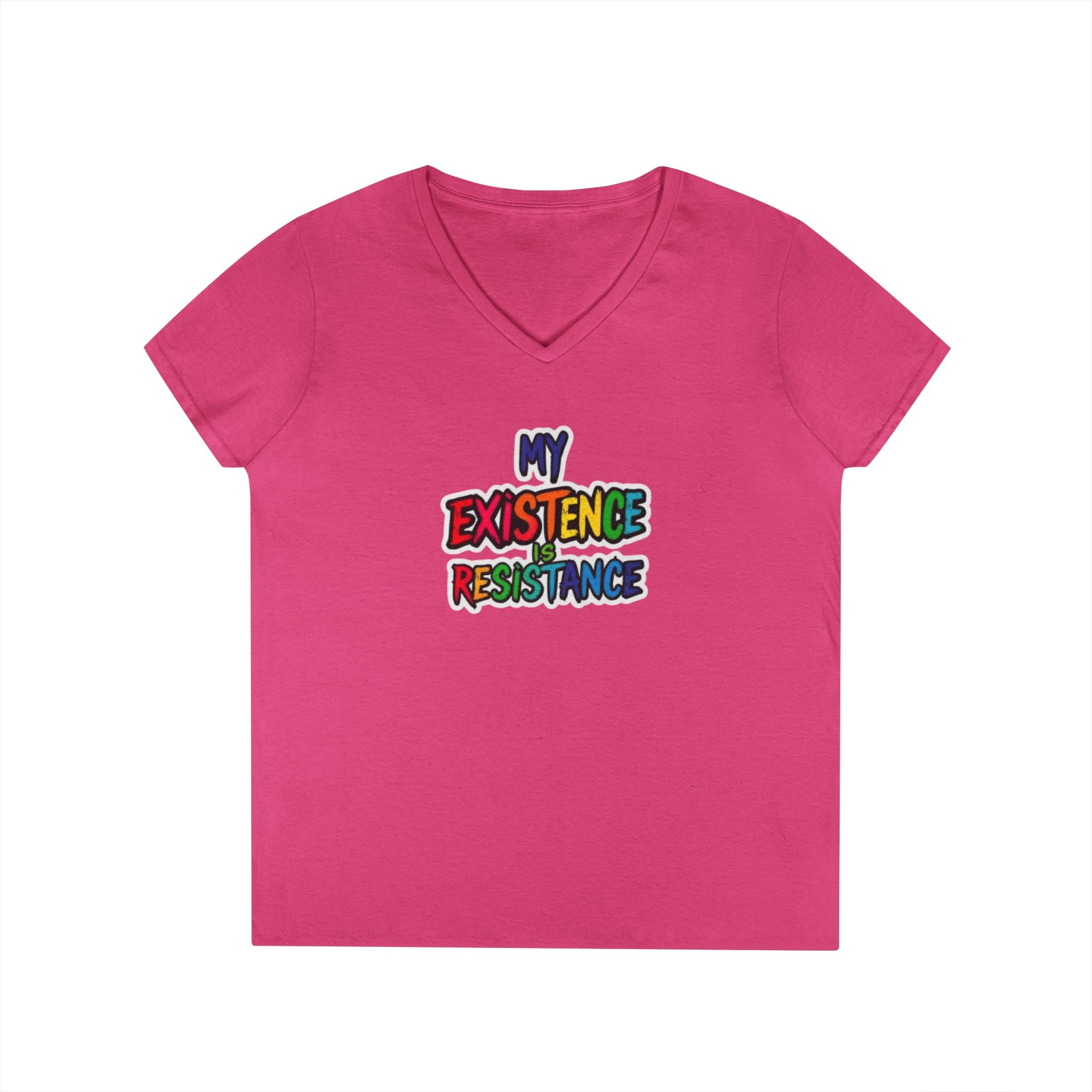 Empowering Ladies' V-Neck T-Shirt - 'My Existence is Resistance'