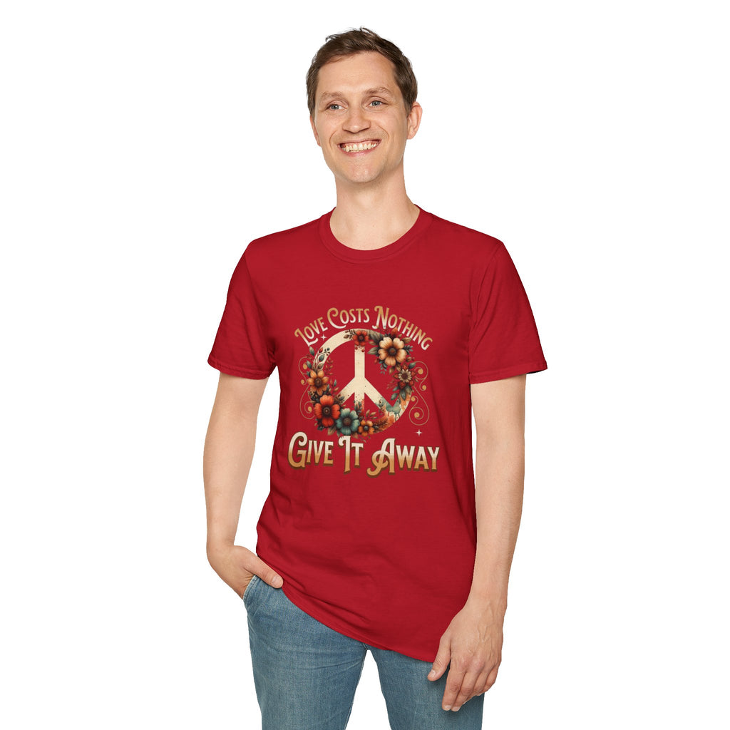 Unisex Softstyle T-Shirt - Love Costs Nothing, Give It Away Floral Peace Design