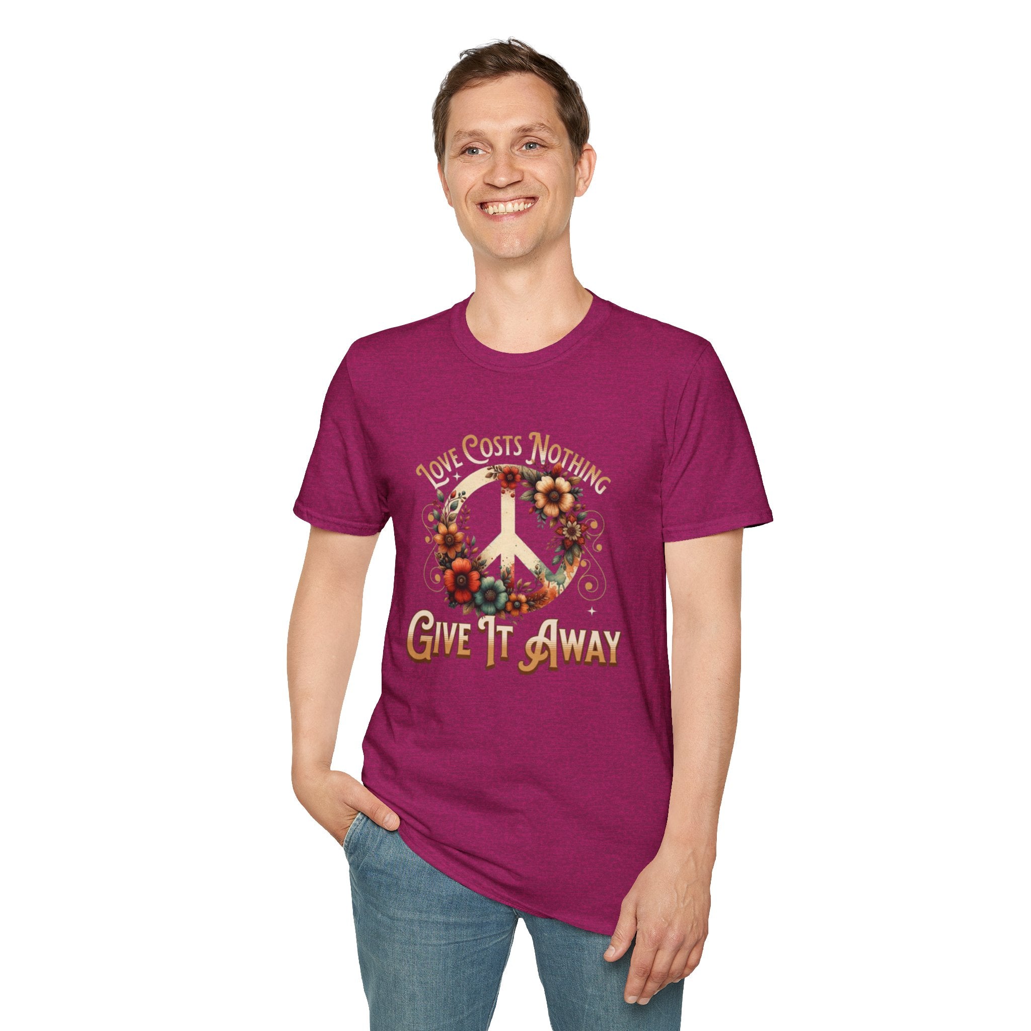 Unisex Softstyle T-Shirt - Love Costs Nothing, Give It Away Floral Peace Design