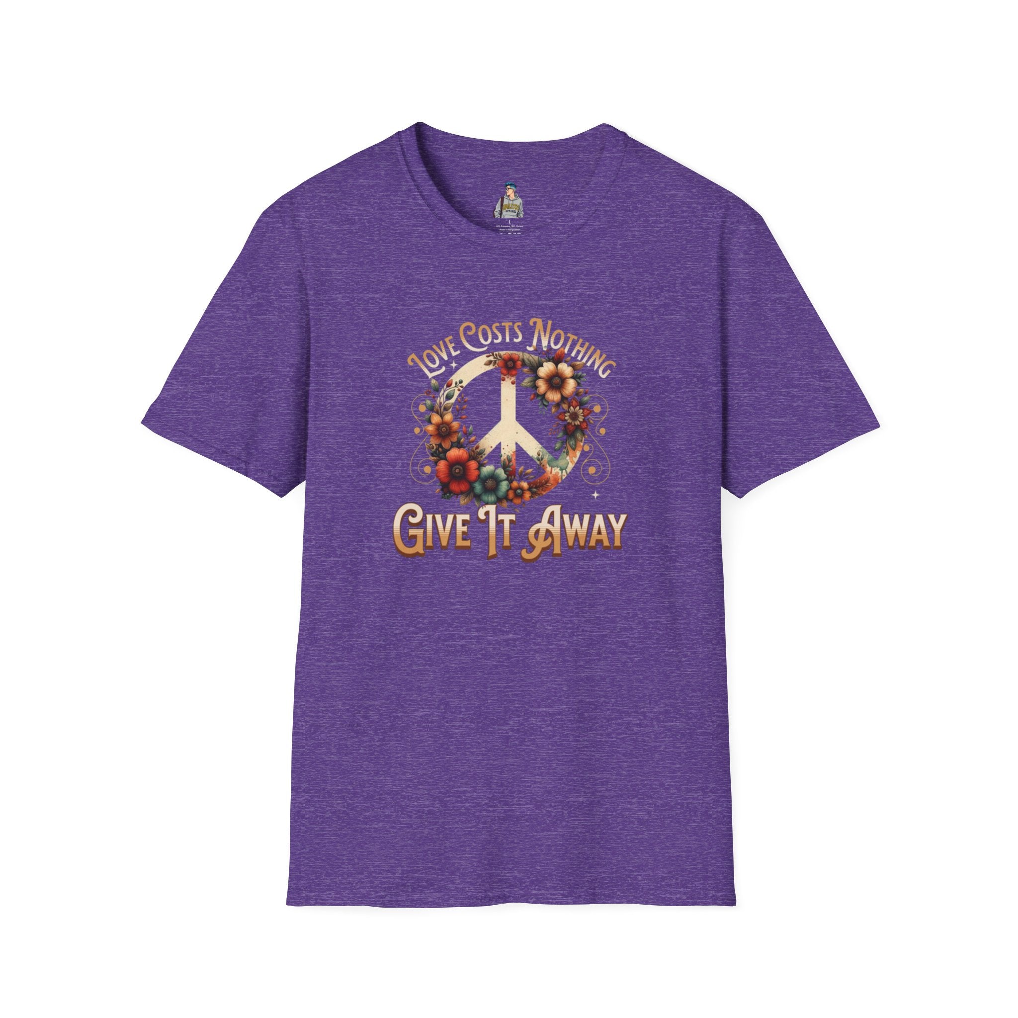 Unisex Softstyle T-Shirt - Love Costs Nothing, Give It Away Floral Peace Design