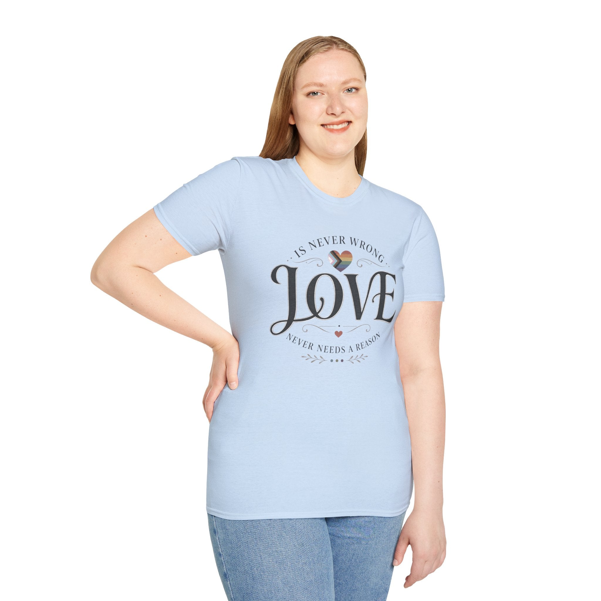 Love Is Never Wrong T-Shirt — LGBTQ+ Pride Heart Tee