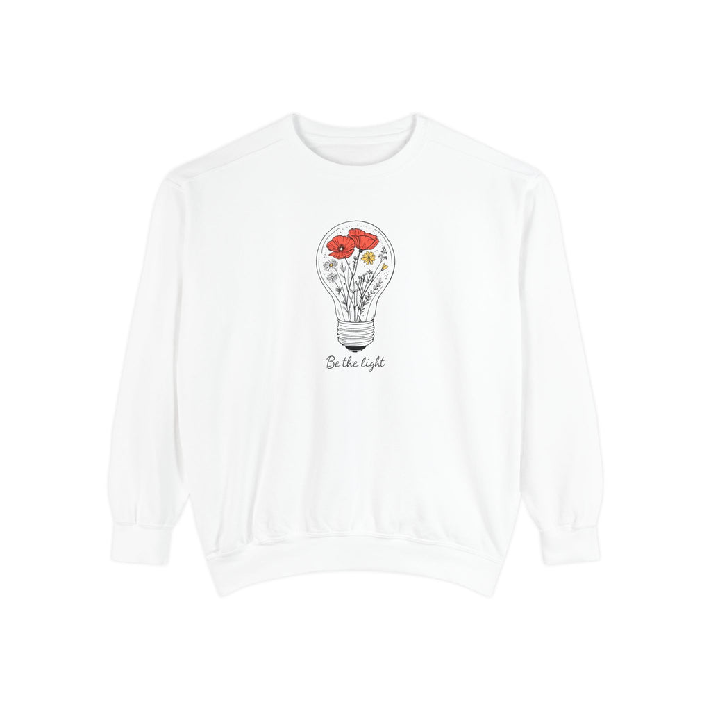 Be The Light Floral Sweatshirt - Unisex Garment-Dyed Cozy Apparel