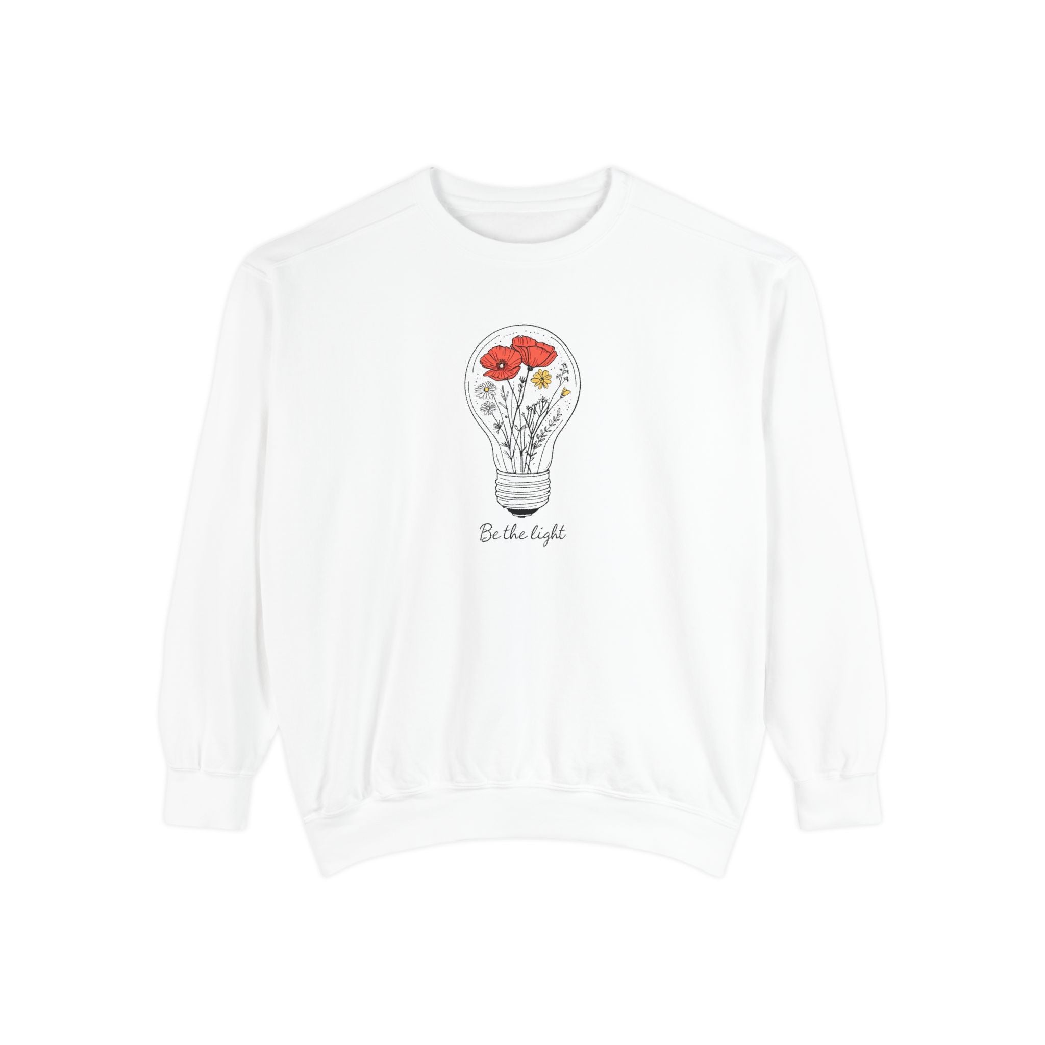 Be The Light Floral Sweatshirt - Unisex Garment-Dyed Cozy Apparel