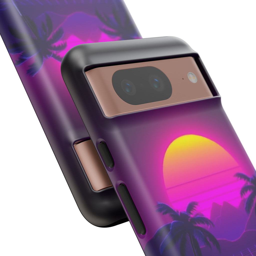 Android OR iPhone Compatible Cases - 80's Digital Grid Sunset Design - Unique Tough Cases