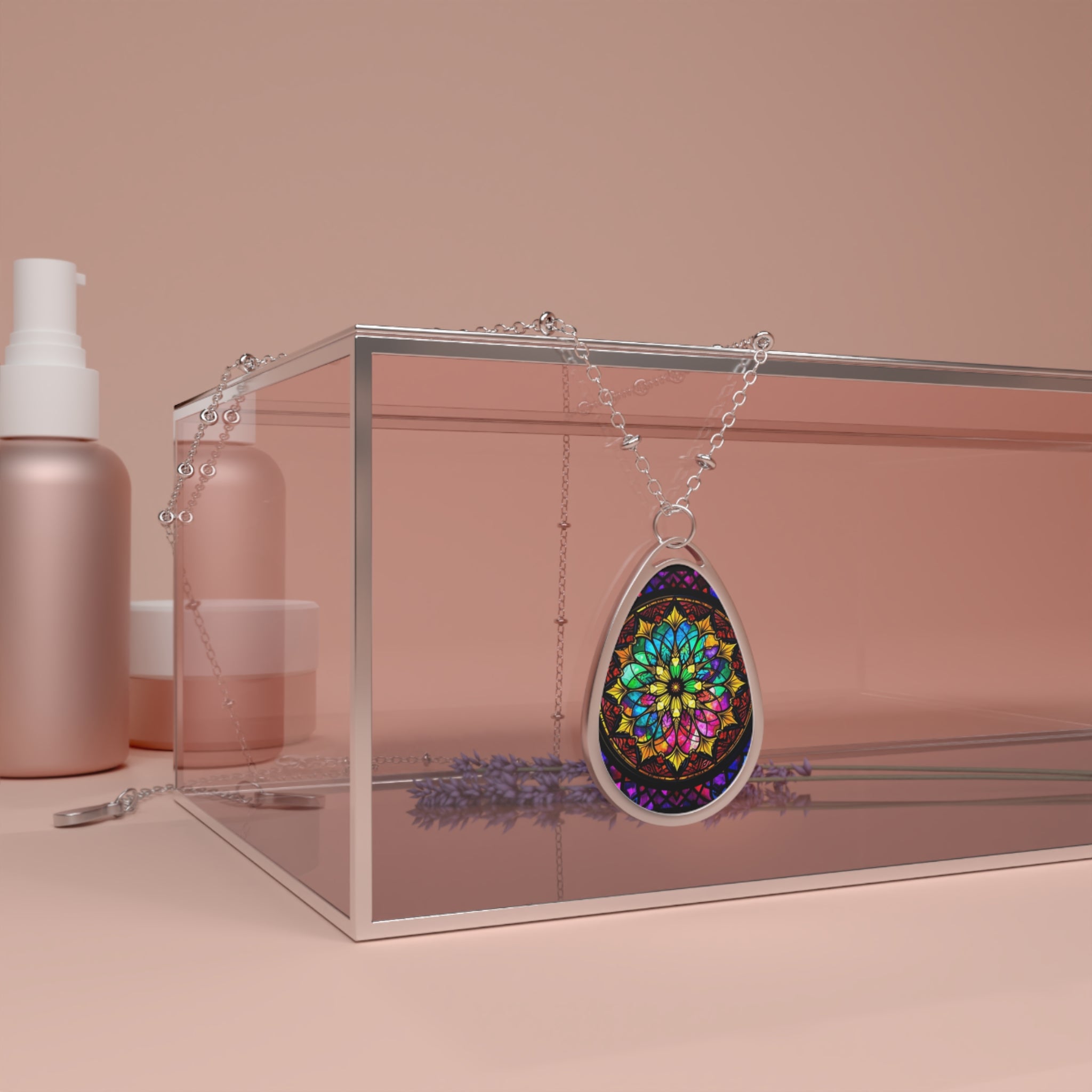 Oval Necklace Rainbow Mandala