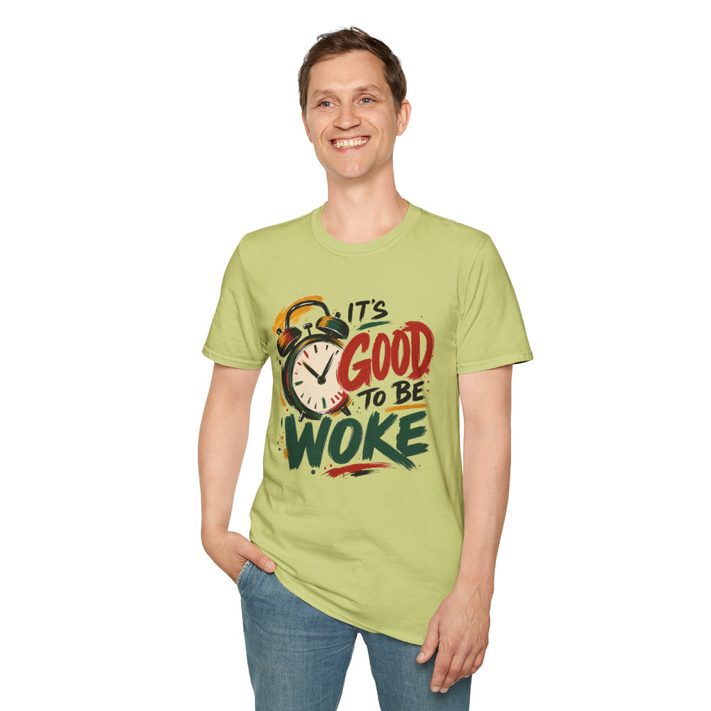 T-Shirt — "It's Good To Be Woke" Graphic Tee (Alarm Clock Design)