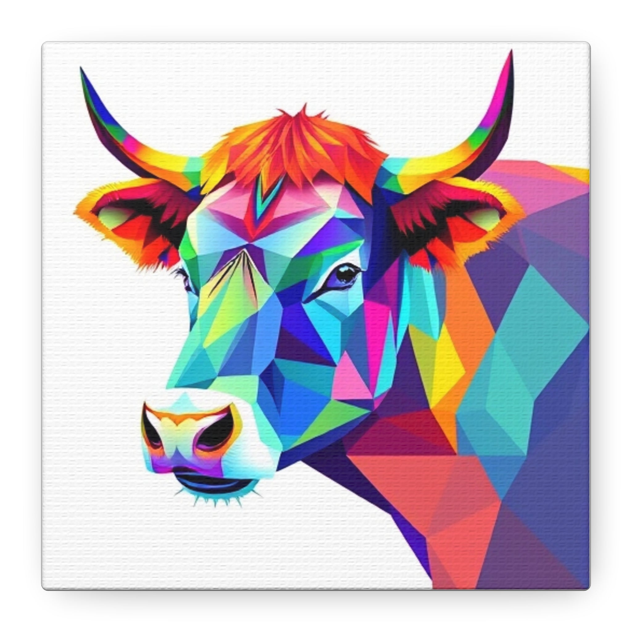 Colorful Cow Canvas Art - Vibrant Stretched Wall Decor for Animal Lovers