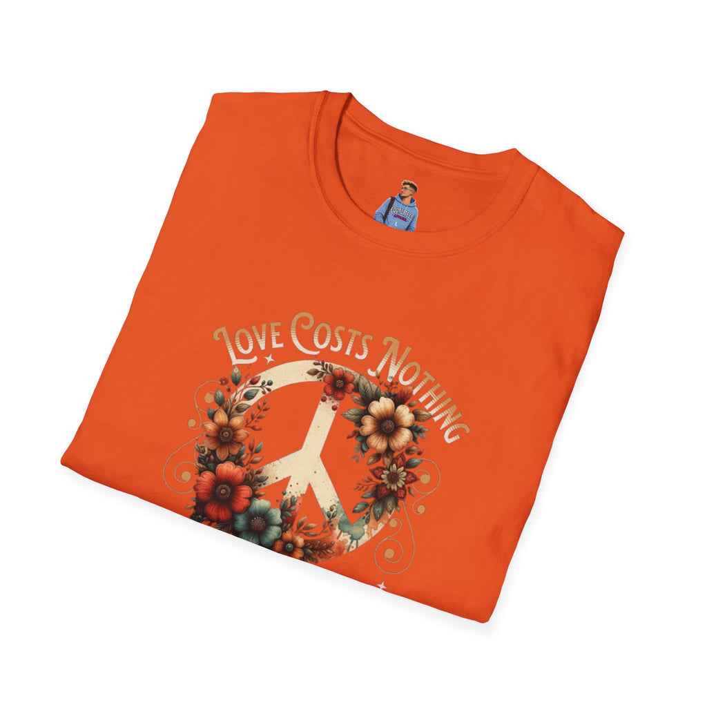 Unisex Softstyle T-Shirt - Love Costs Nothing, Give It Away Floral Peace Design