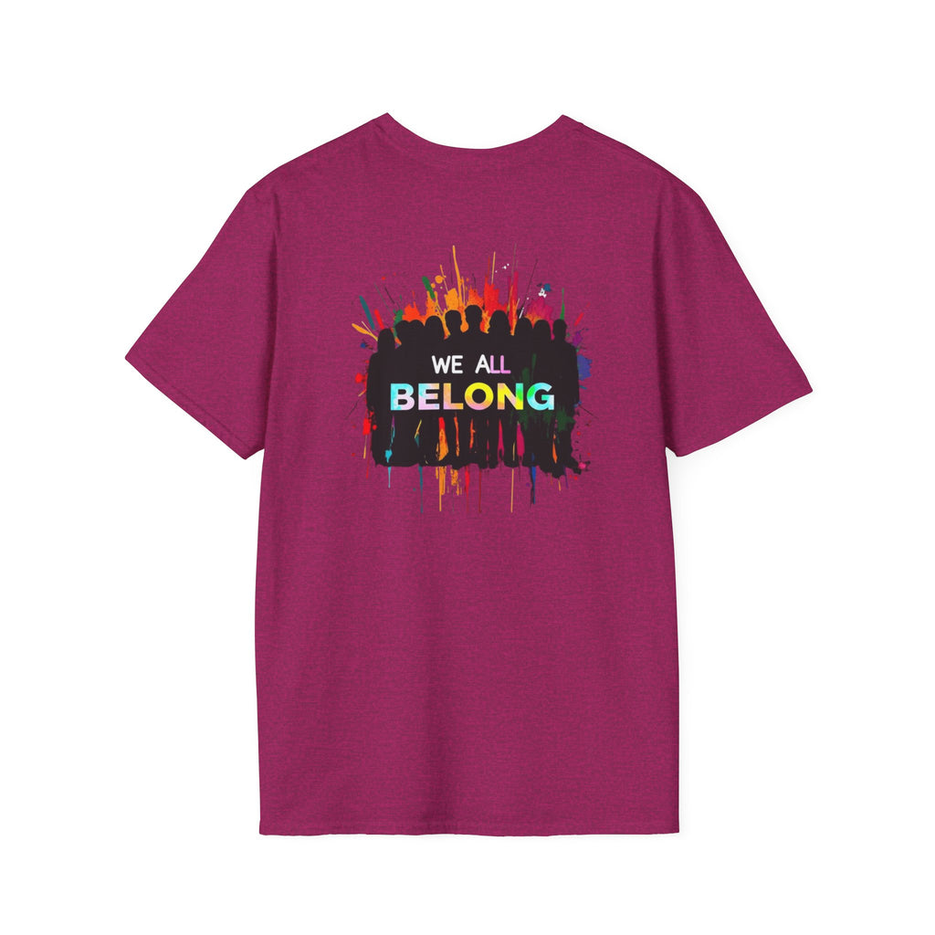 Inclusive Art Unisex Softstyle T-Shirt – ‘ Rainbow Handprint We All Belong’