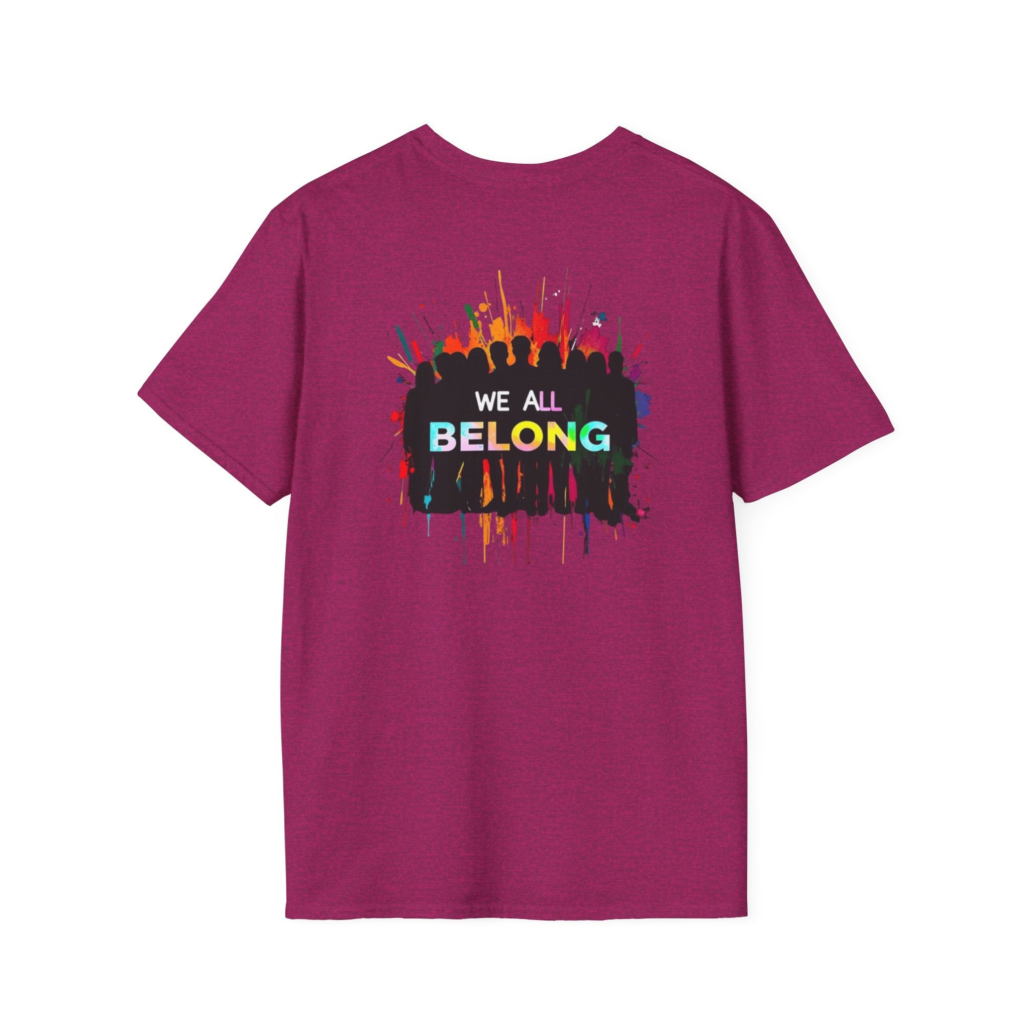 Inclusive Art Unisex Softstyle T-Shirt – ‘ Rainbow Handprint We All Belong’