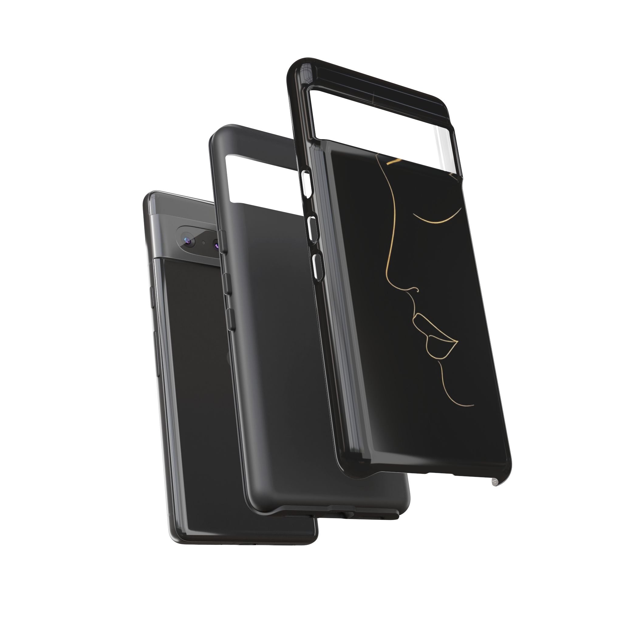 Android OR iPhone Compatible Cases - Gold Line Face Design - Unique Tough Cases