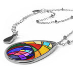 Stained Glass Oval Necklace — Colorful Teardrop Pendant Necklace