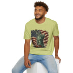 Statue of Liberty Stepping on MAGA American Flag T-Shirt — Patriotic USA Independence Day Tee