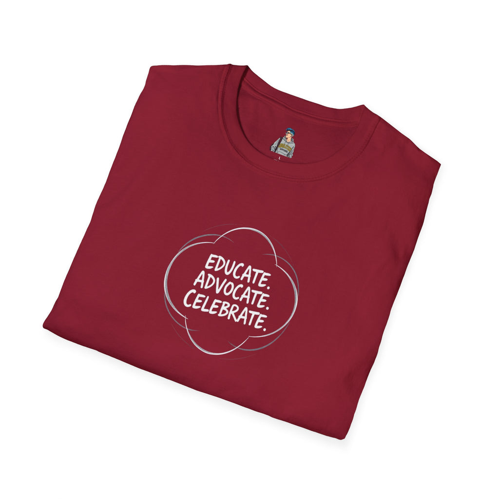 Educate. Advocate. Celebrate. Minimalist Pride T-Shirt