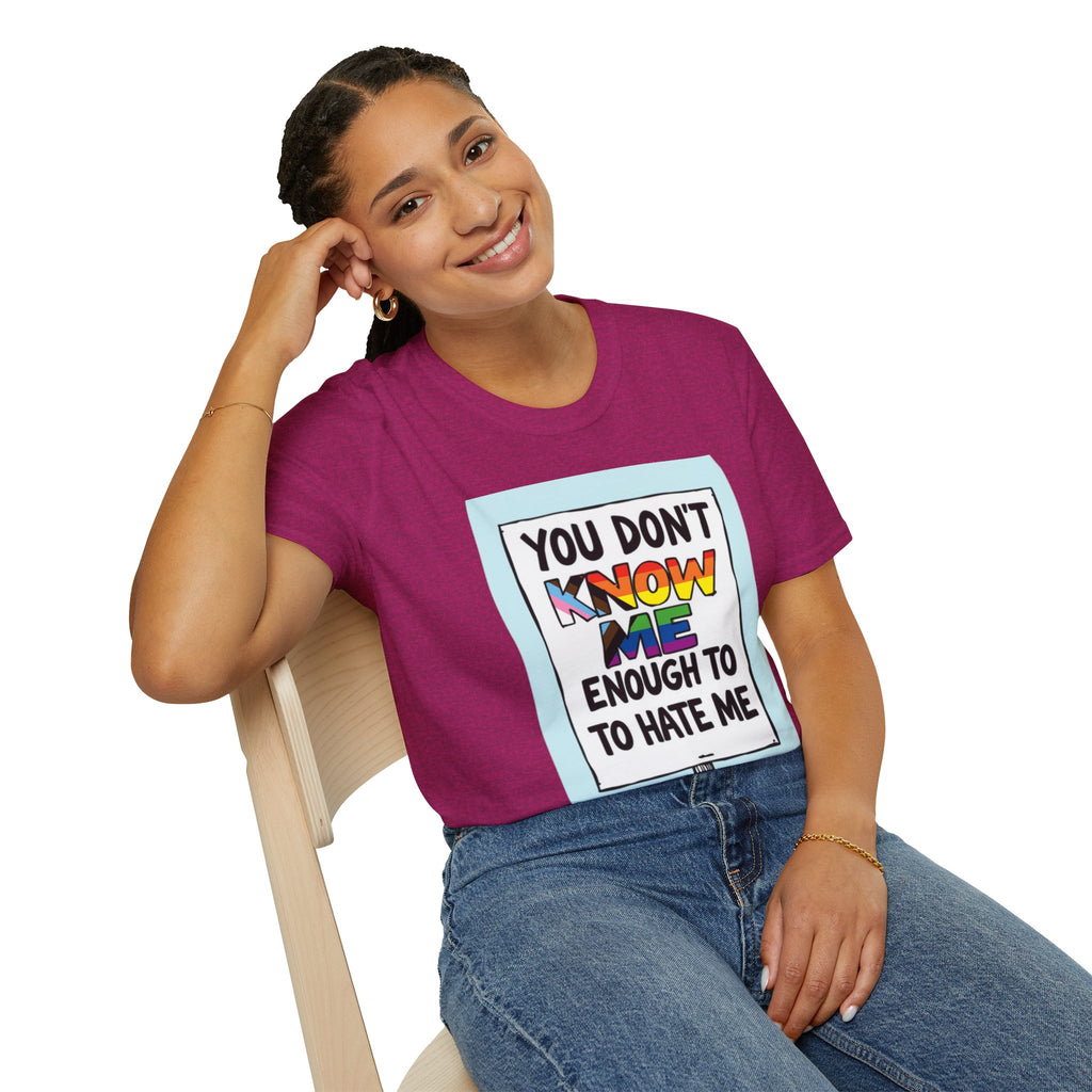 You Don't Know Me Enough to Hate Me Inclusive Pride T-Shirt - Unisex Softstyle Tee for Casual Wear