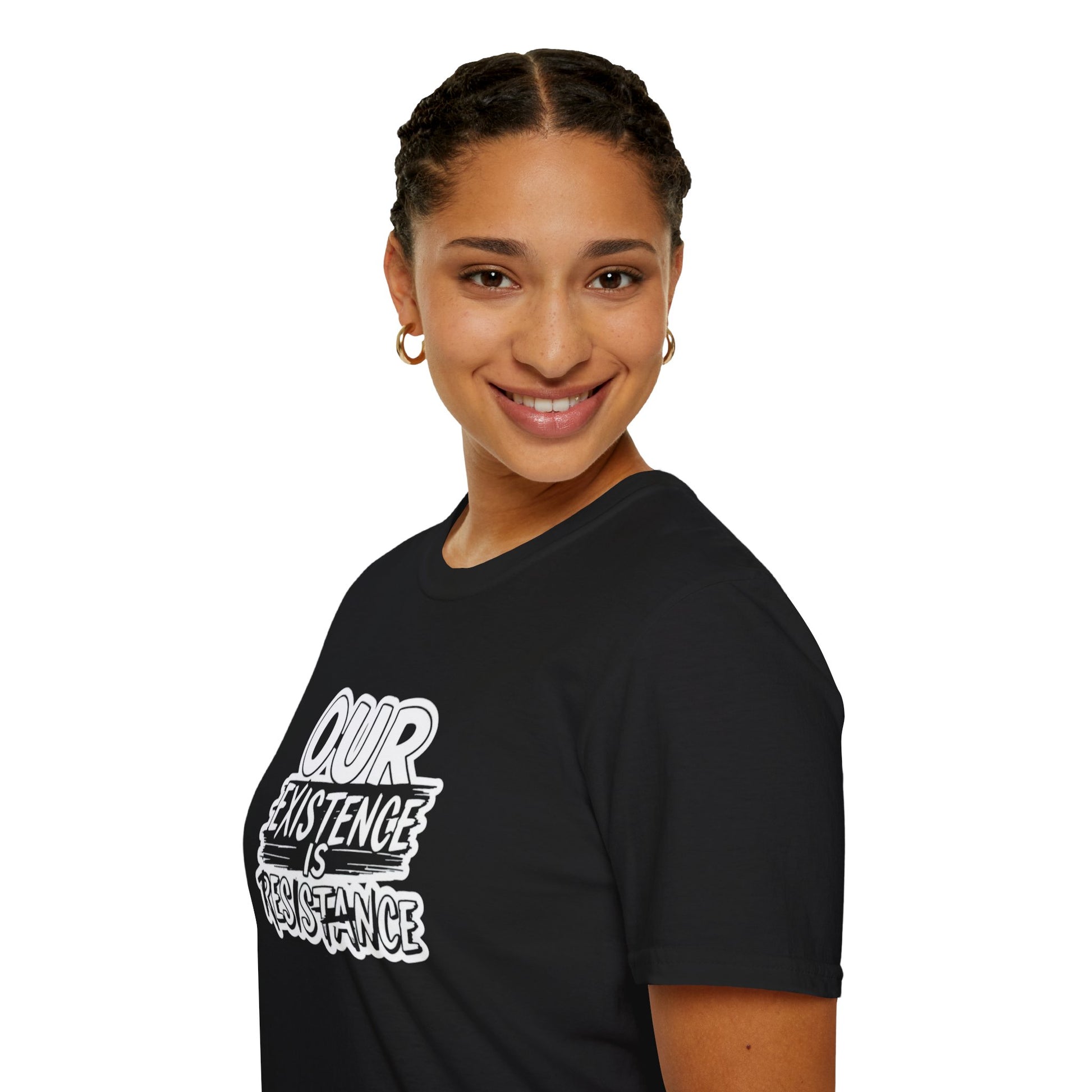 Unisex Softstyle T-Shirt - "Our Existence is Resistance" - Motivational Tee for Activists, Casual Wear, Gift for Change-makers