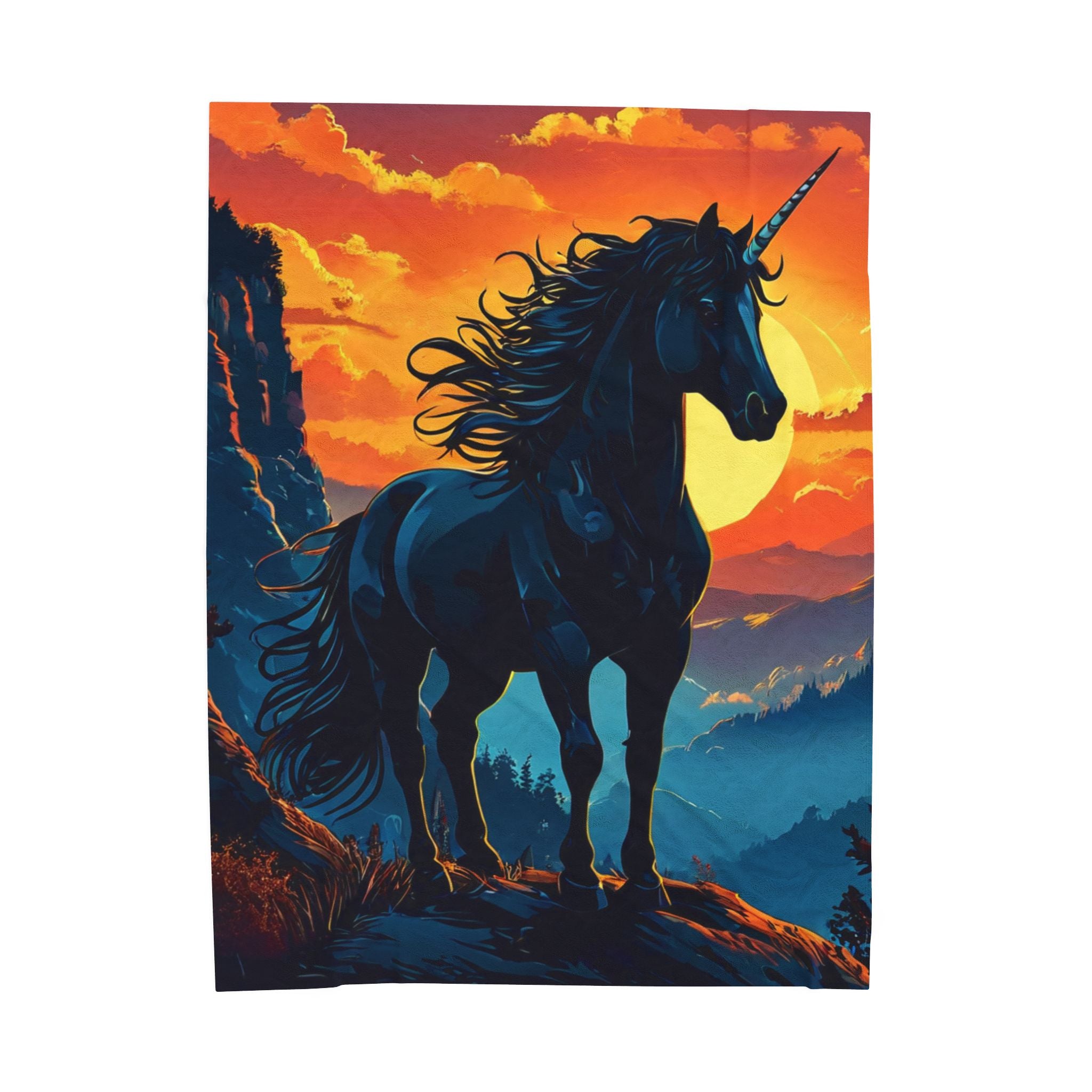 Mystical Black Unicorn Velveteen Plush Blanket