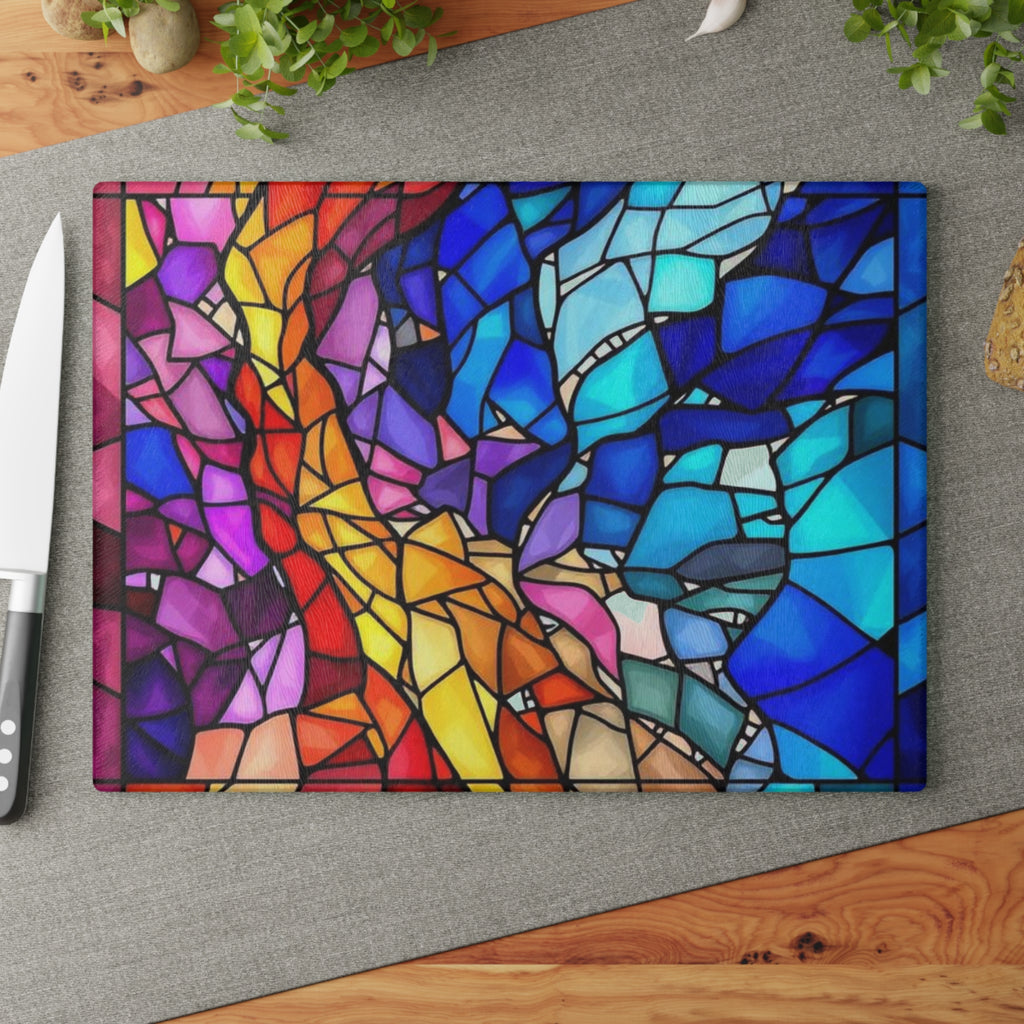 Vibrant Stained Glass Cutting Board - Colorful Kitchen Decor & Gift