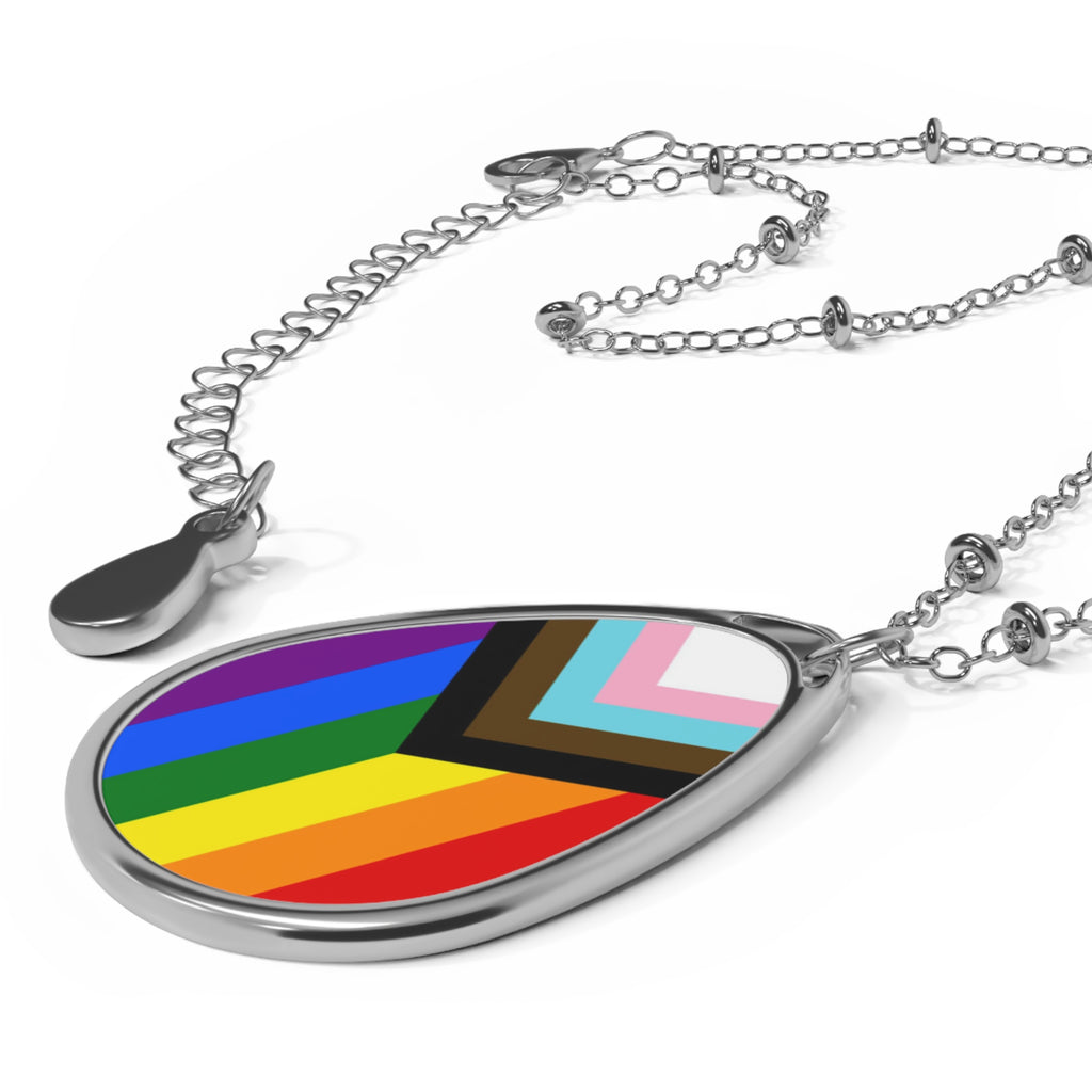 Inclusive Pride Oval Necklace - Stylish Silver Pendant for Inclusivity and Celebration