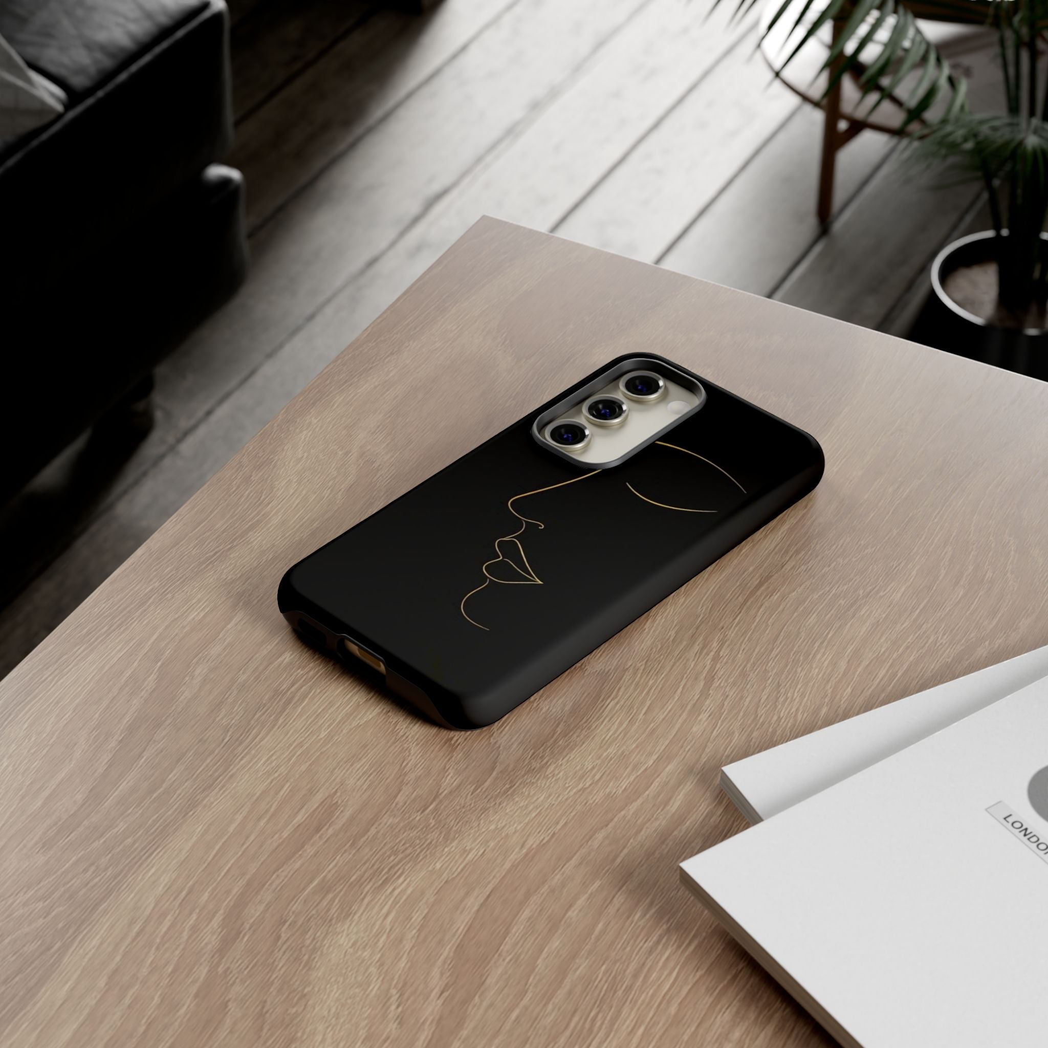 Android OR iPhone Compatible Cases - Gold Line Face Design - Unique Tough Cases