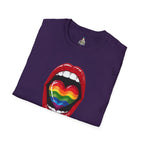 Pride Love Unisex Softstyle T-Shirt | LGBTQ+ Rainbow Heart Design