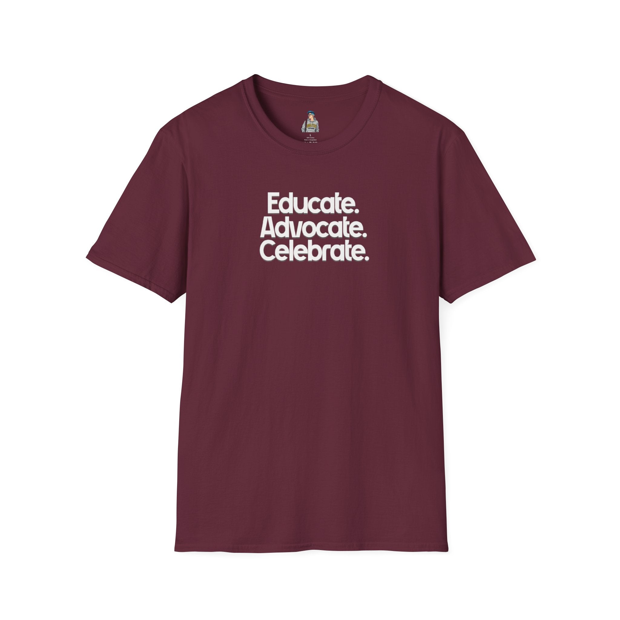Educate. Advocate. Celebrate. Minimalist Pride T-Shirt