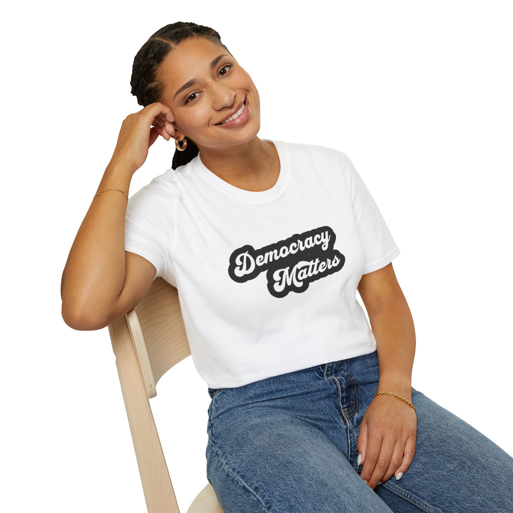 Democracy Matters T-Shirt — Retro Script Political Tee