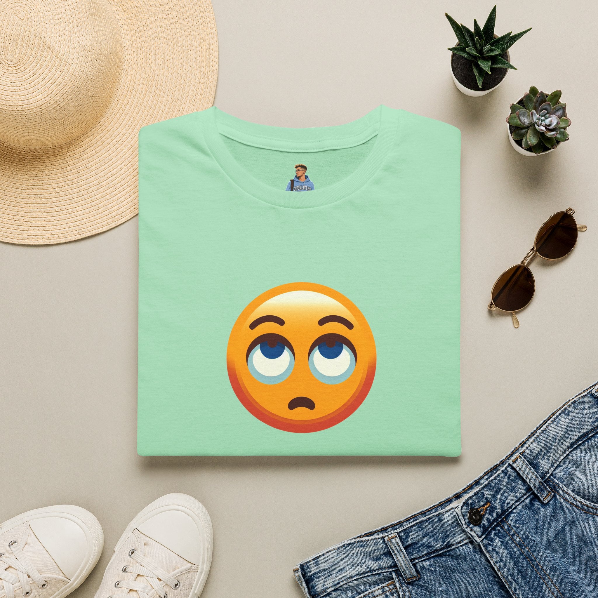 Unisex Softstyle T-Shirt with Eye Roll Emoji | Casual Graphic Tee for Everyday Humor