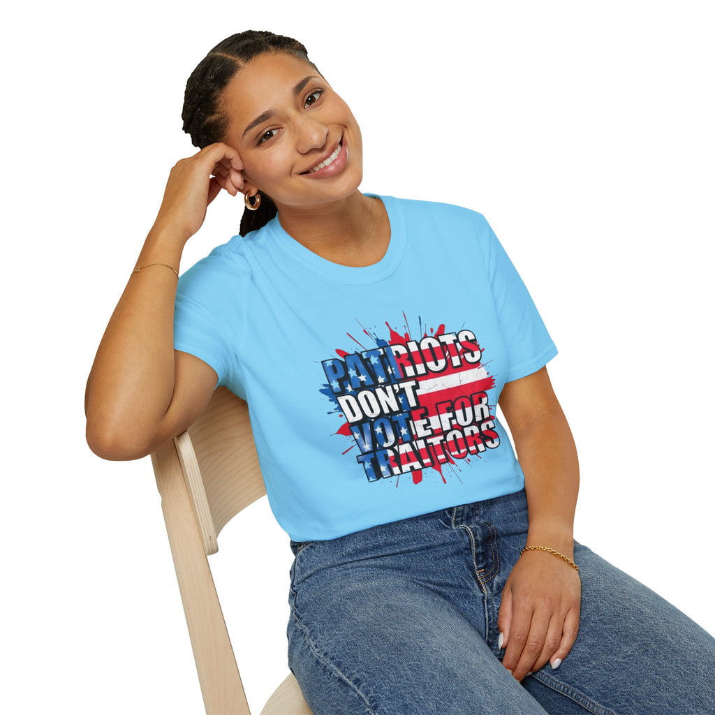 Unisex Softstyle T-Shirt - 'Patriots Don't Vote for Traitors' with USA Flag Design