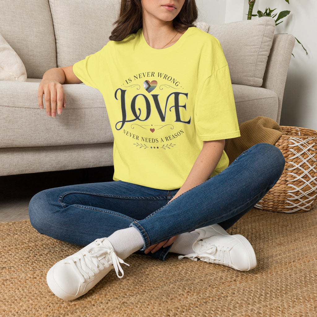 Love Is Never Wrong T-Shirt — LGBTQ+ Pride Heart Tee