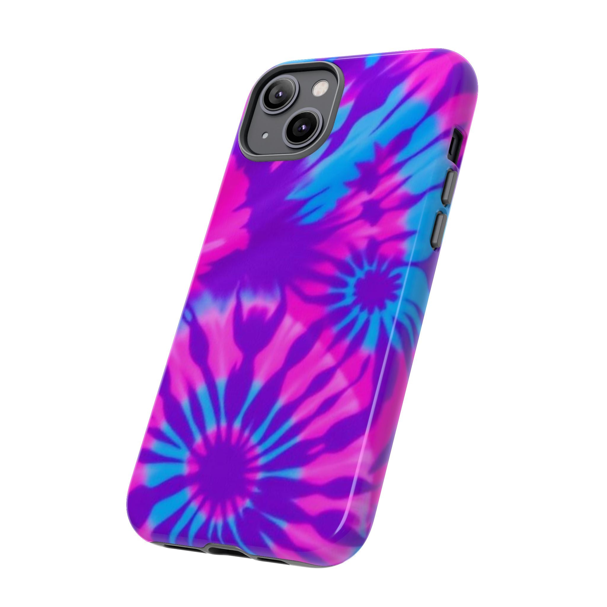 Tie-Dye Floral Phone Case for iPhone — Pink & Blue Retro Protective Tough Case