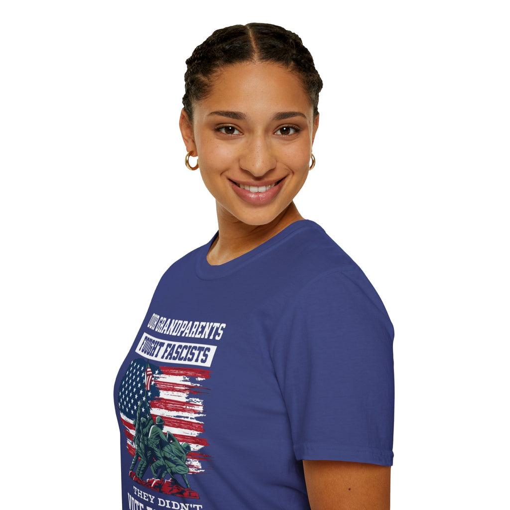 Unisex Softstyle T-Shirt: 'Our Grandparents Fought Fascists' Patriotic Tee