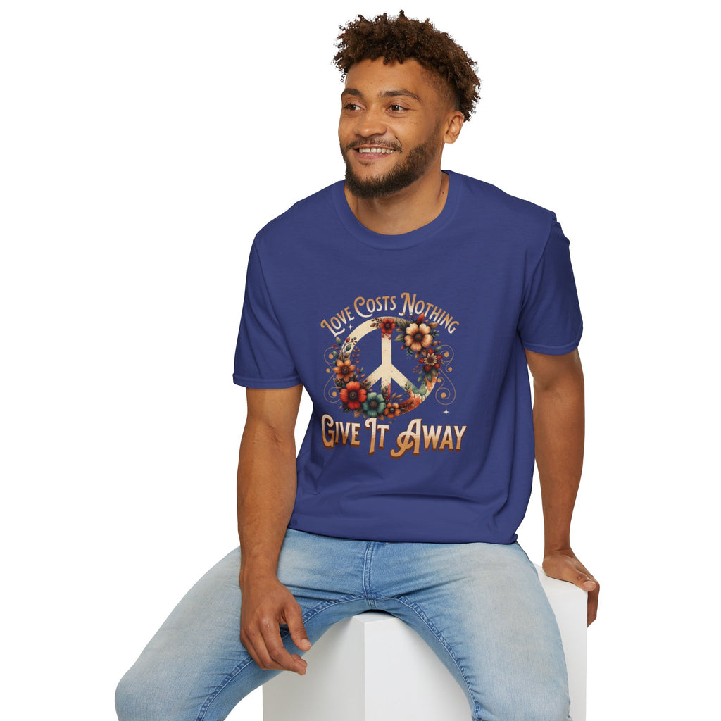 Unisex Softstyle T-Shirt - Love Costs Nothing, Give It Away Floral Peace Design